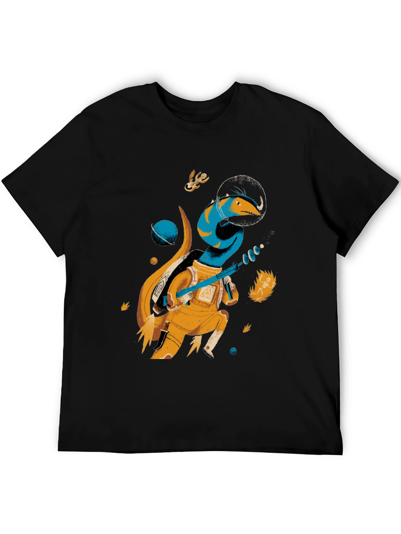 Space Lizard Graphic Tee - Black Cotton T-Shirt