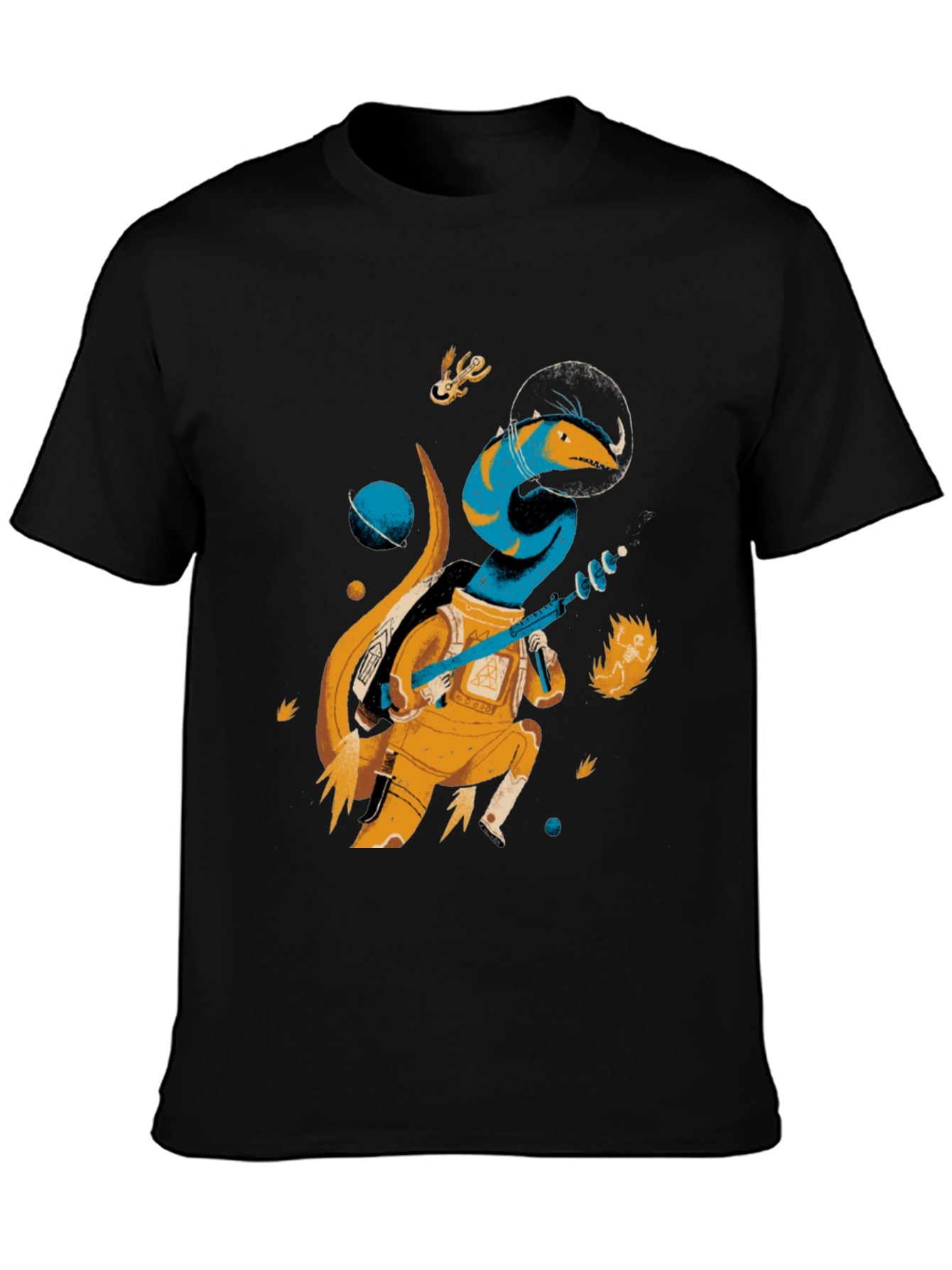 Space Lizard Graphic Tee - Black Cotton T-Shirt