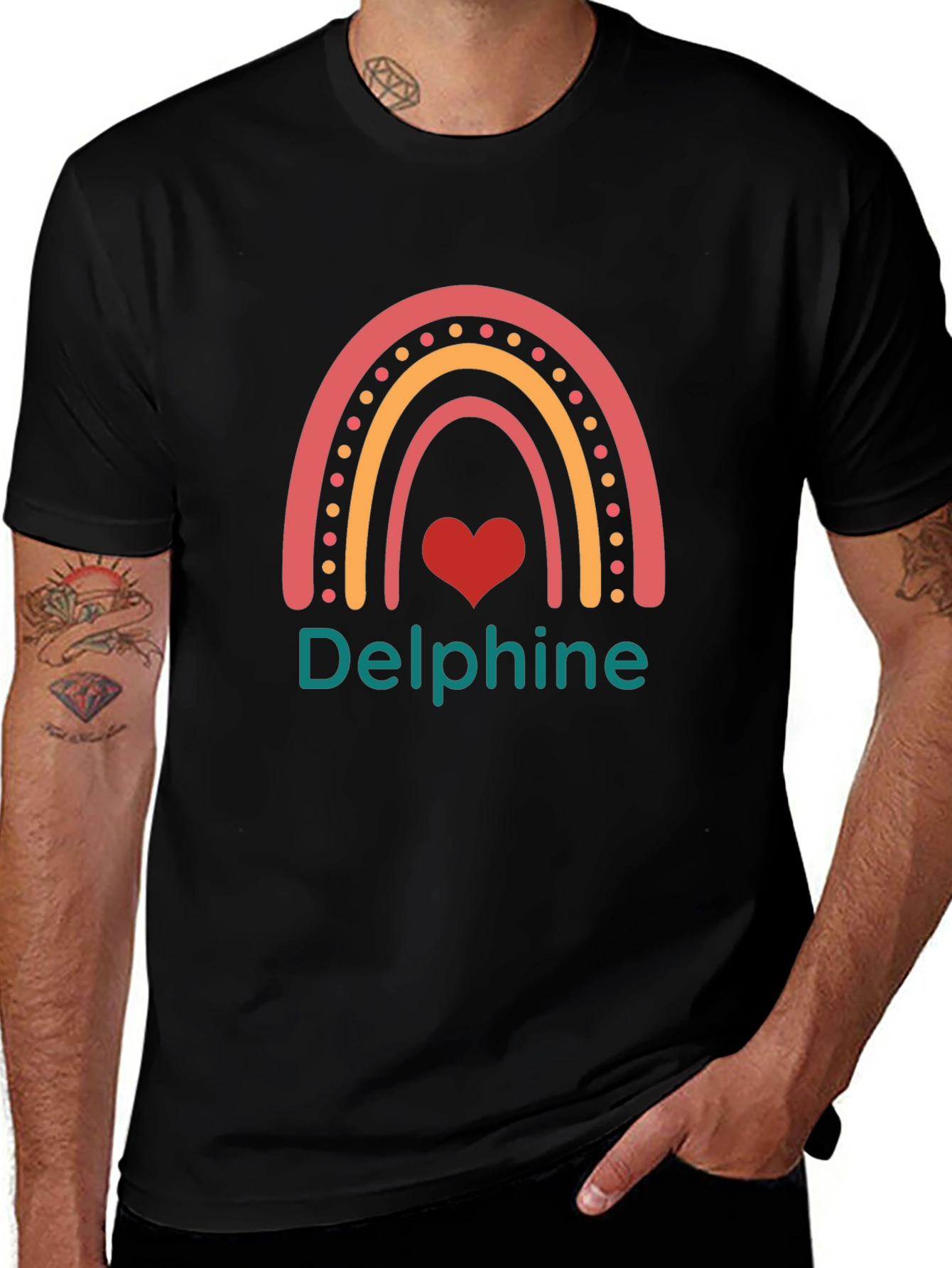 Delphine Rainbow Heart Tee - Custom Name T-Shirt