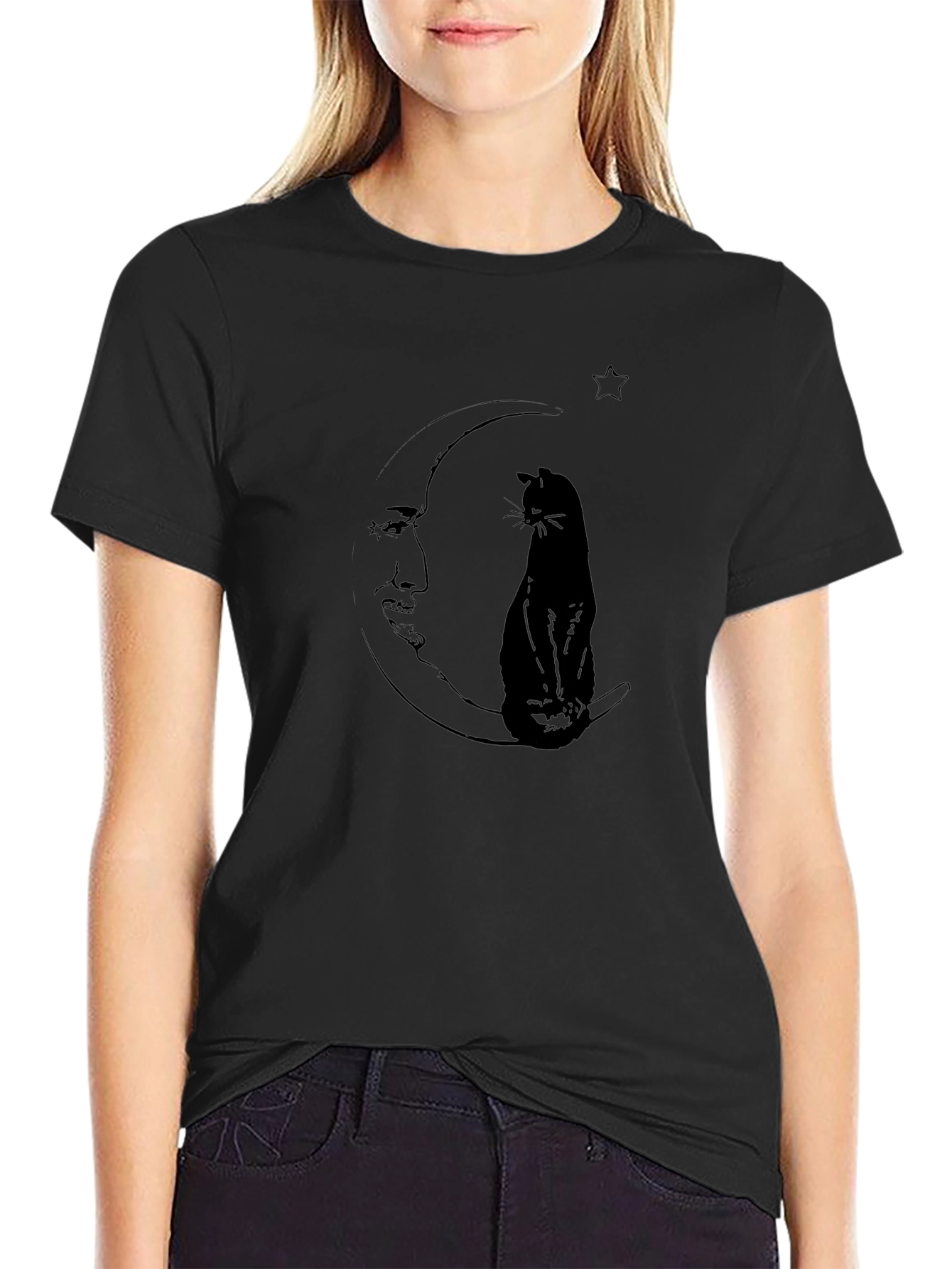 Black Cat Moon T-Shirt - Celestial Graphic Tee