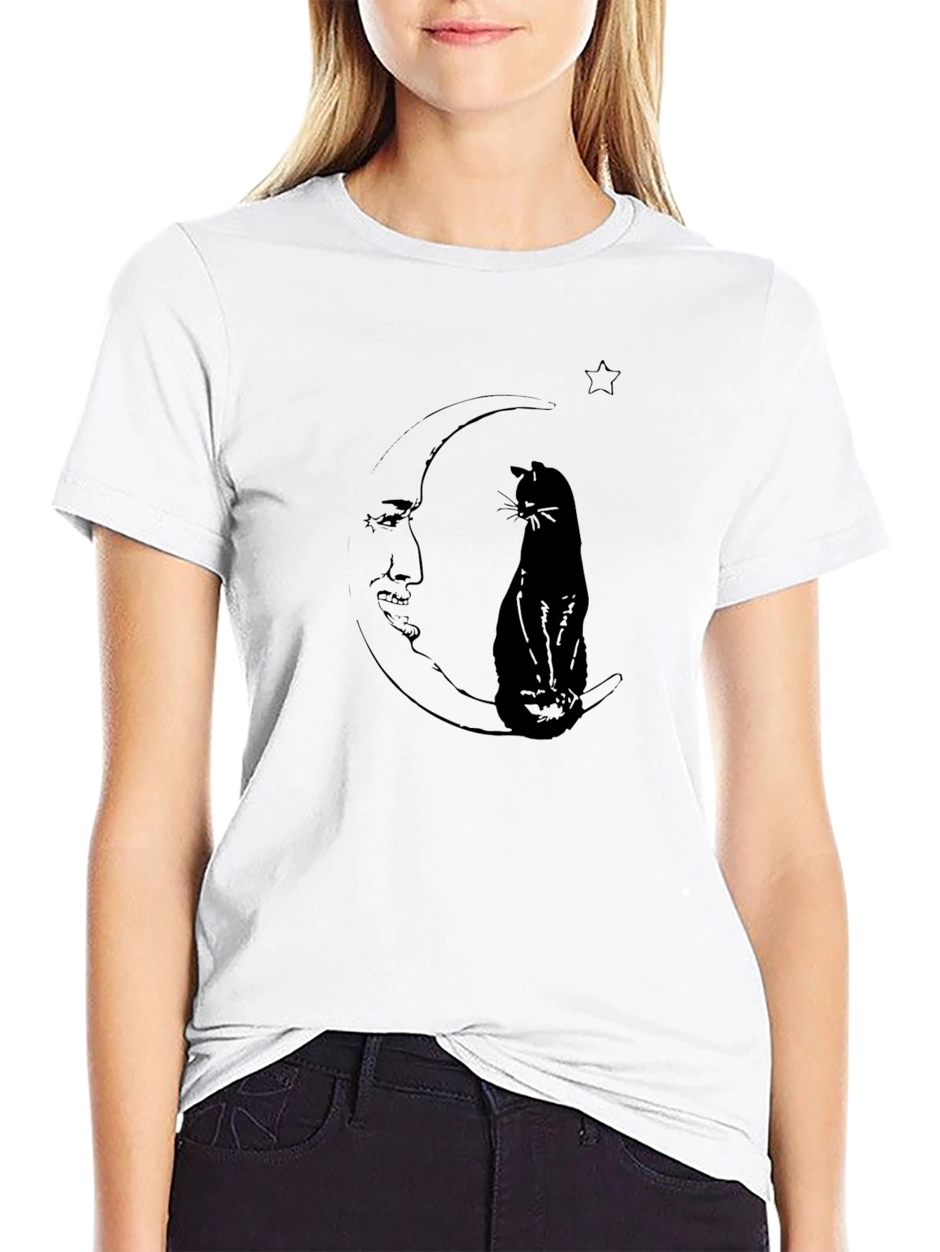 Black Cat Moon T-Shirt - Celestial Graphic Tee