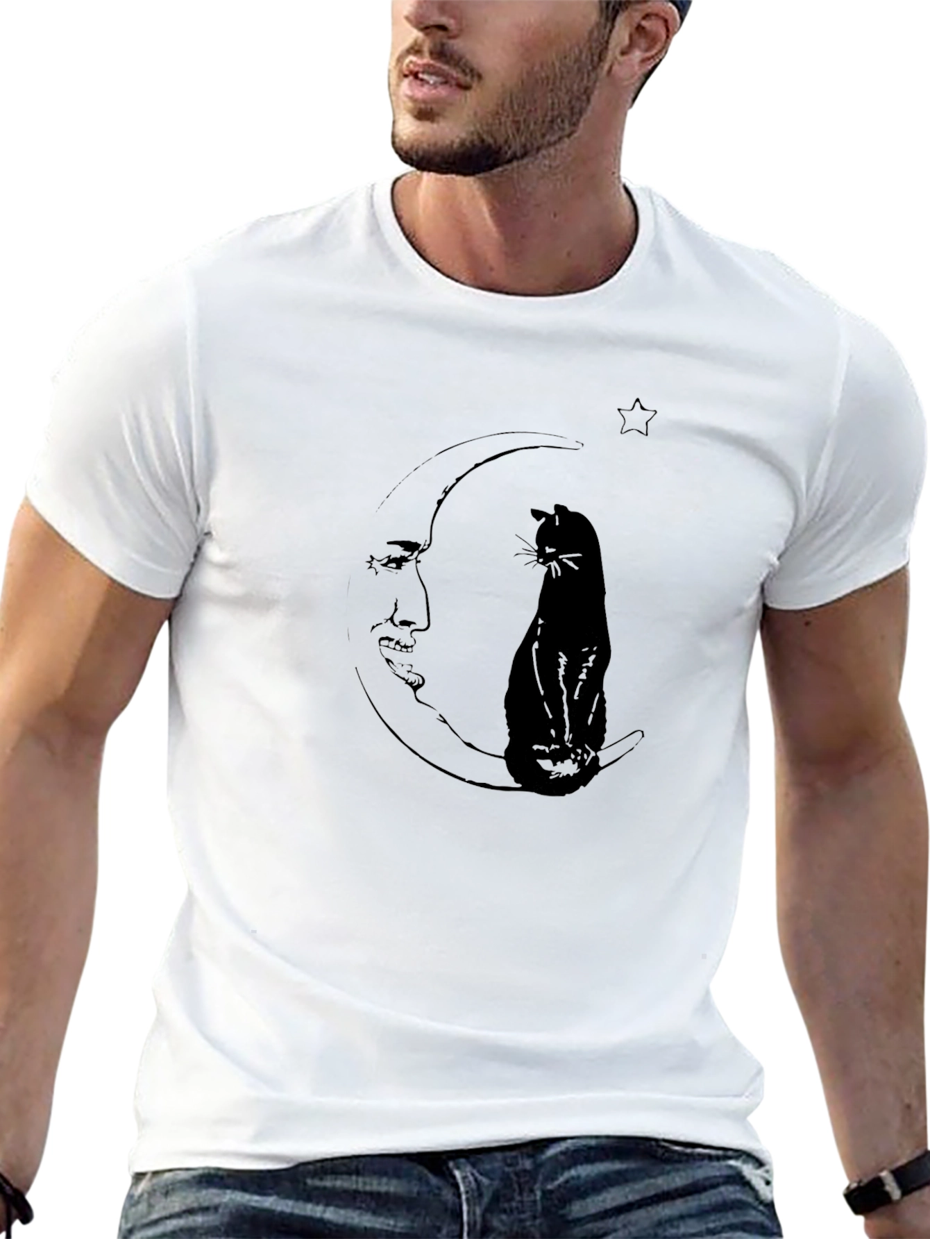 Black Cat Moon T-Shirt - Celestial Graphic Tee