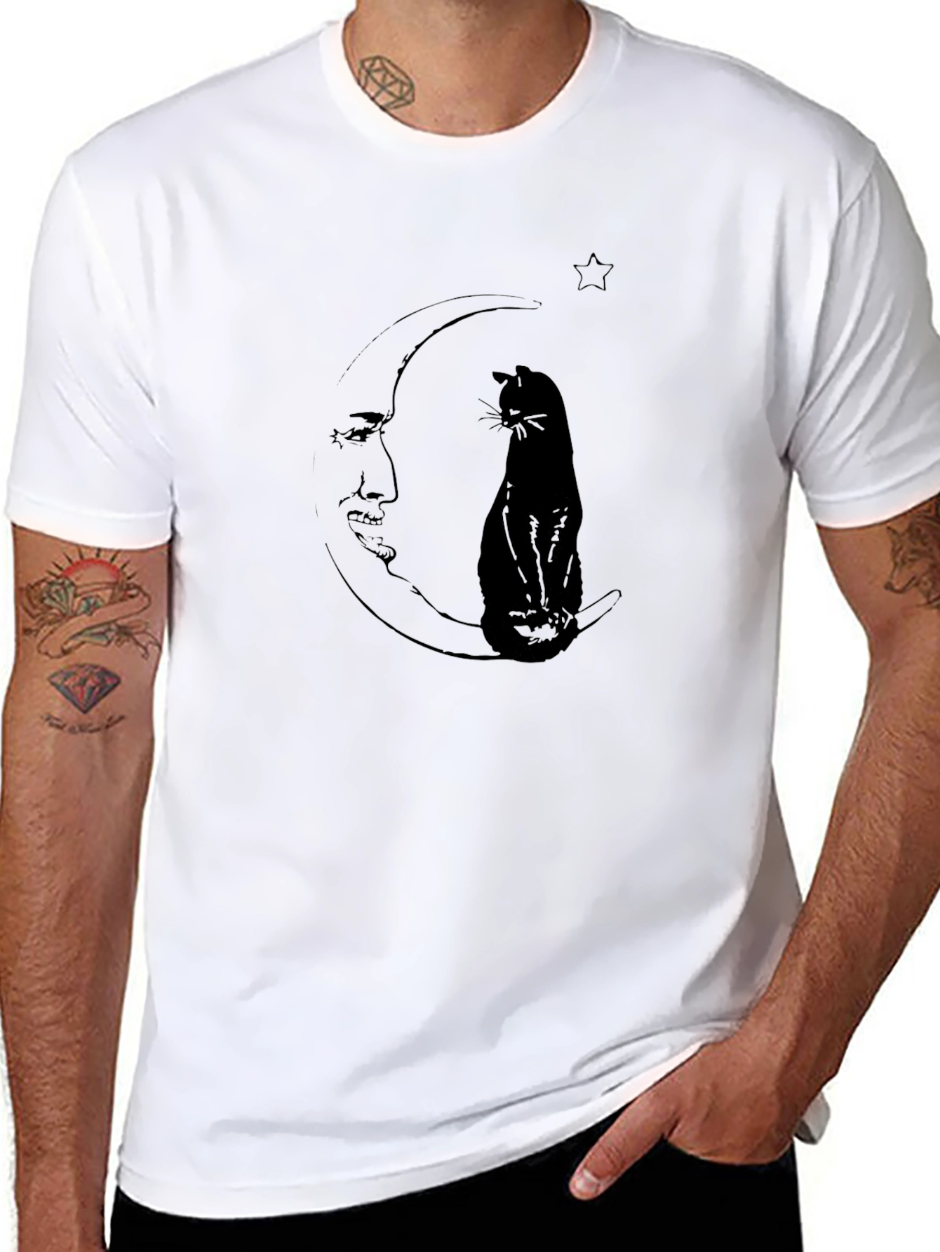 Black Cat Moon T-Shirt - Celestial Graphic Tee