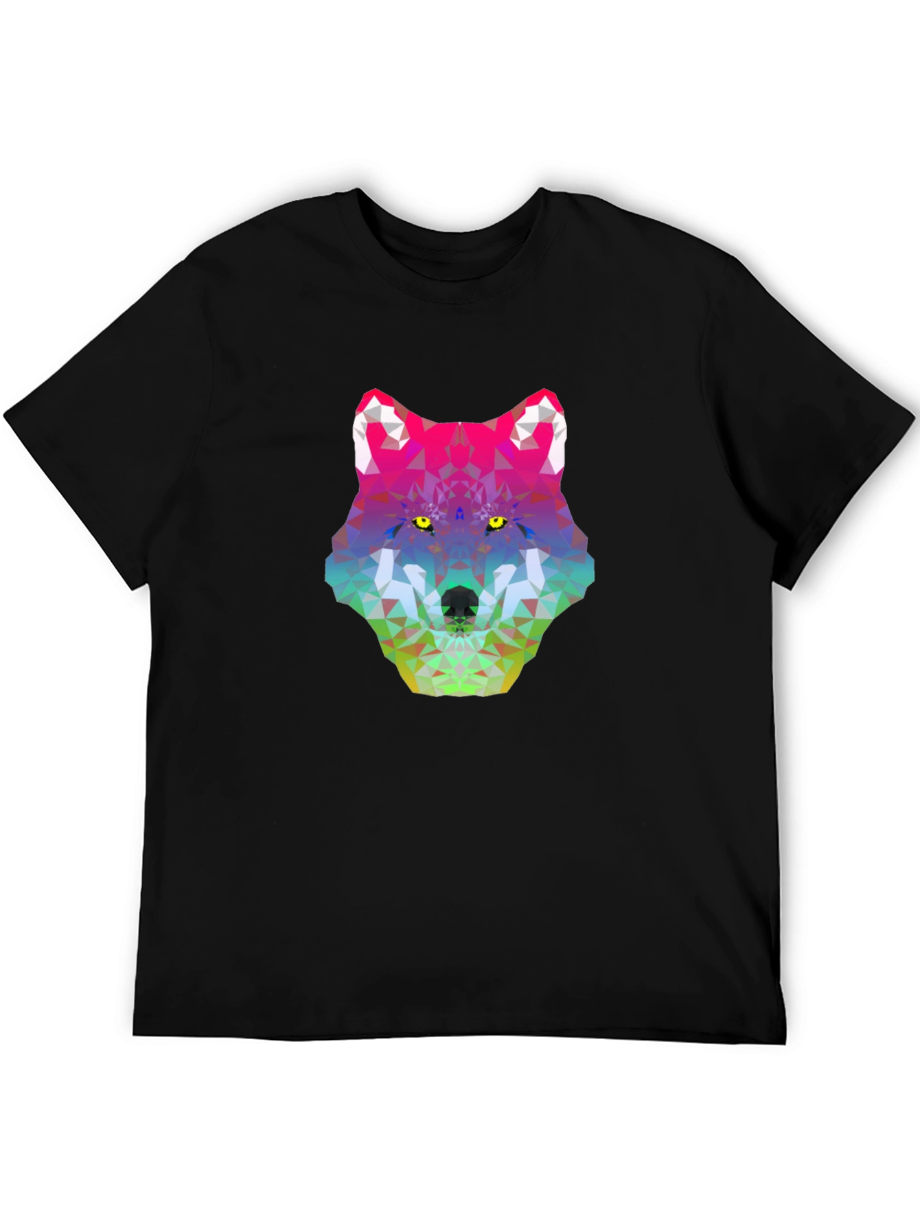 Geometric Wolf Head Graphic Tee - Black