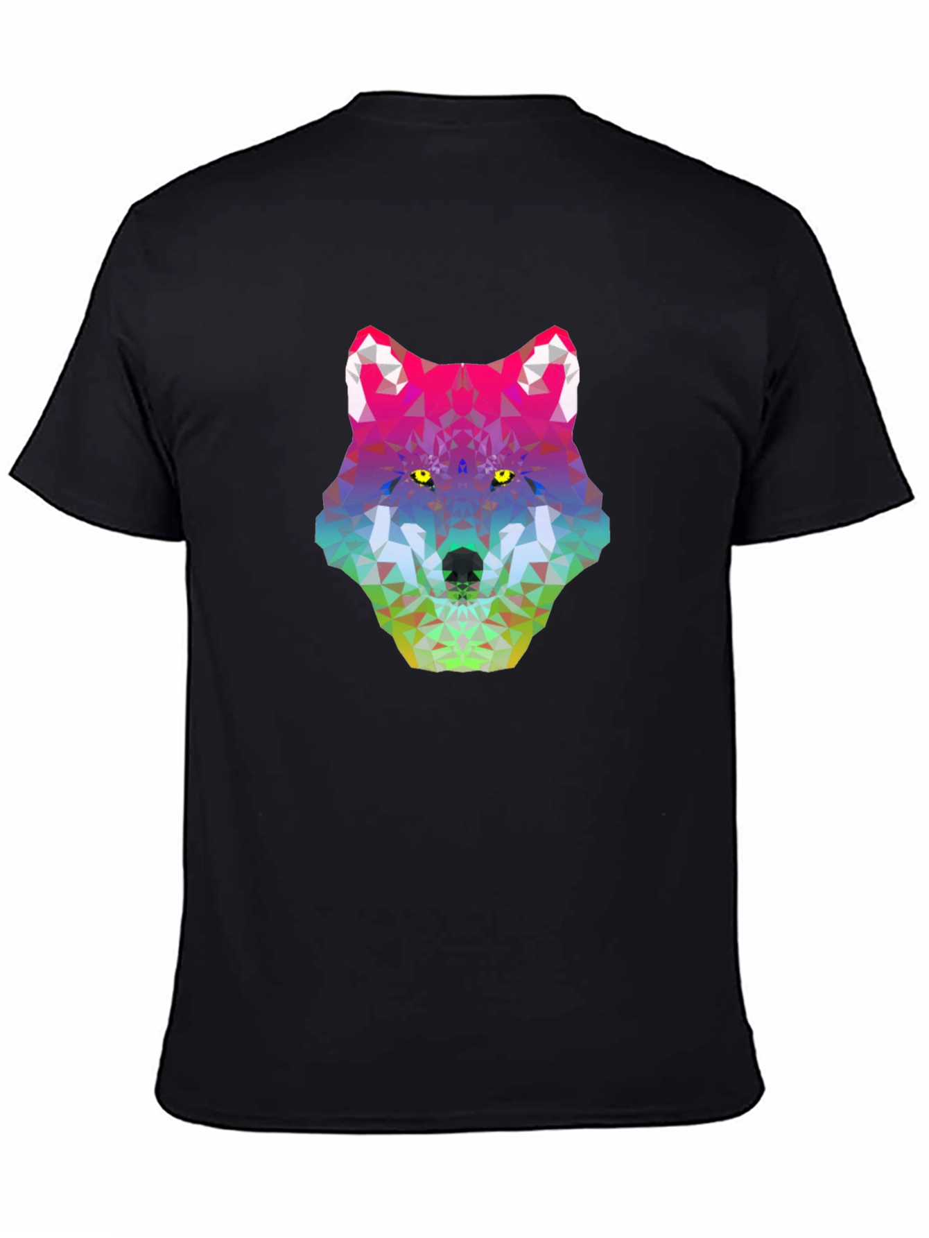 Geometric Wolf Head Graphic Tee - Black