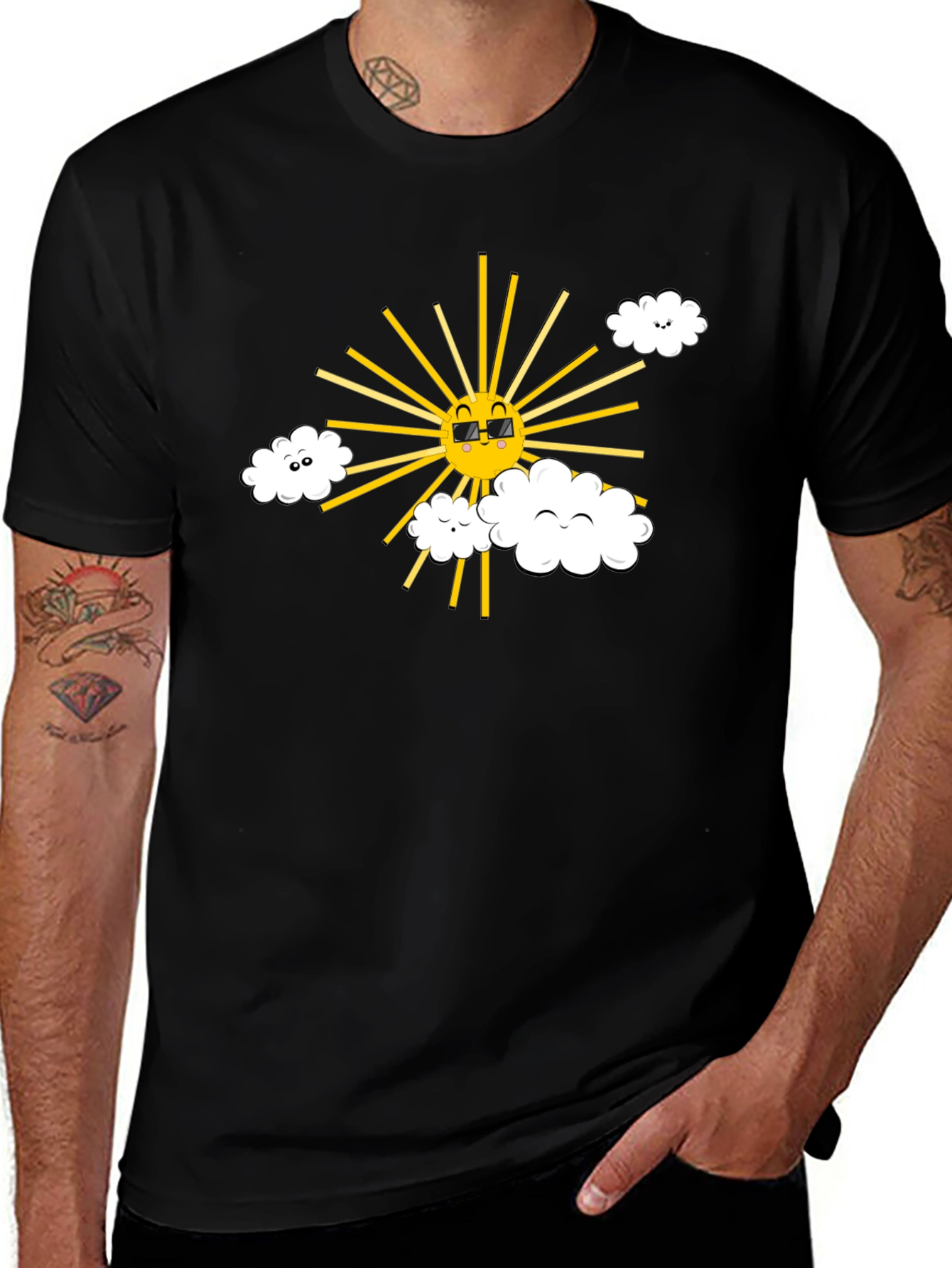 Cool Sun & Cloud Graphic Tee - Black