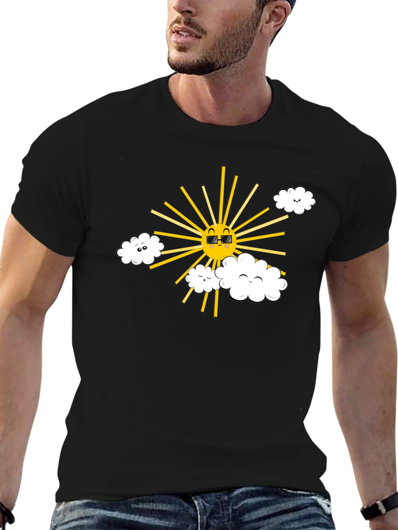 Cool Sun & Cloud Graphic Tee - Black
