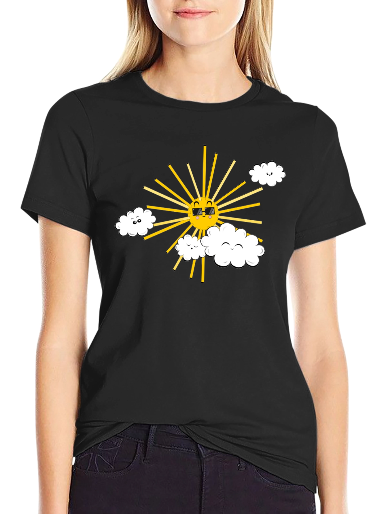 Cool Sun & Cloud Graphic Tee - Black