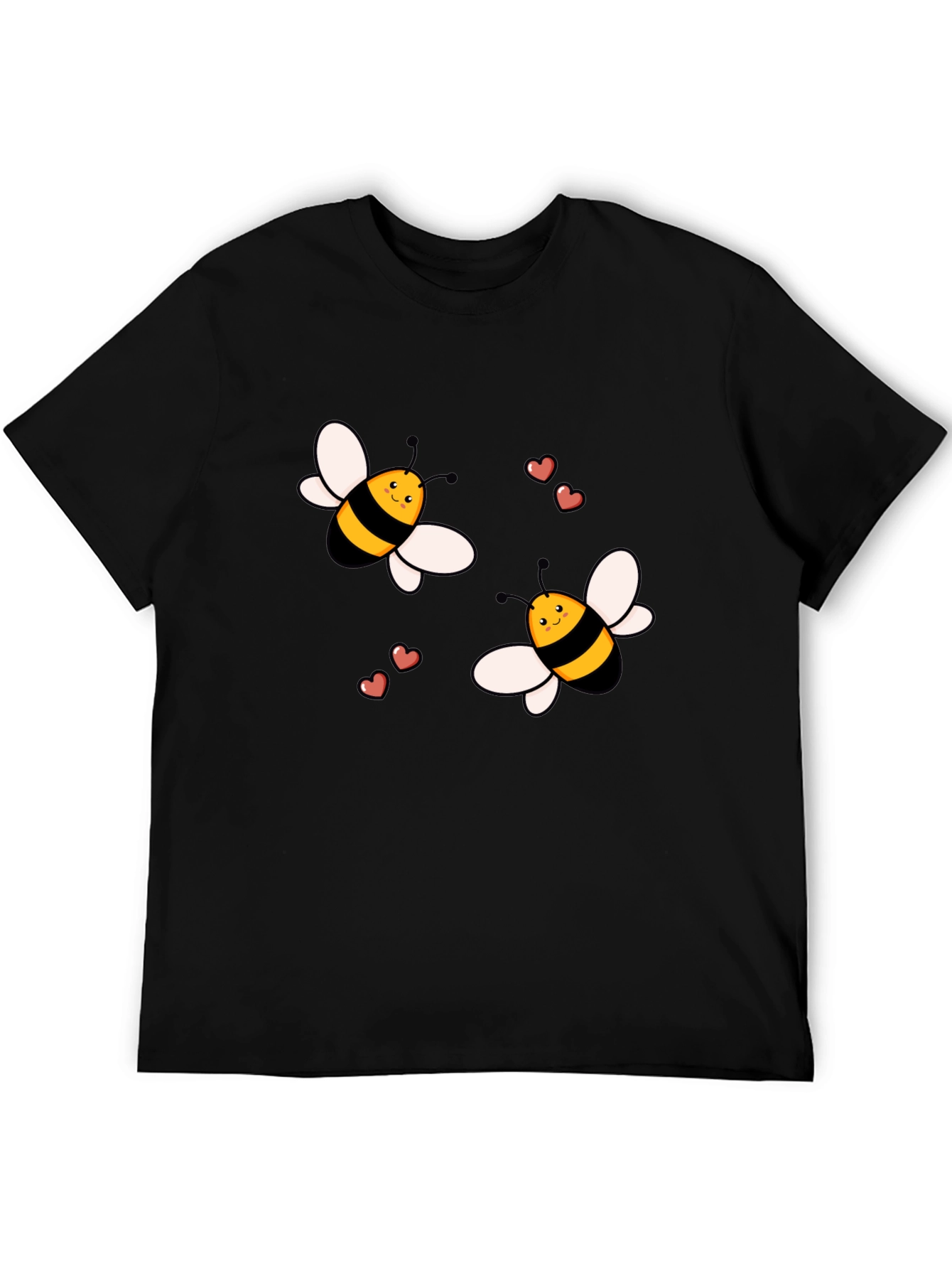 Cute Cartoon Bee T-Shirt Black Cotton Crew Neck