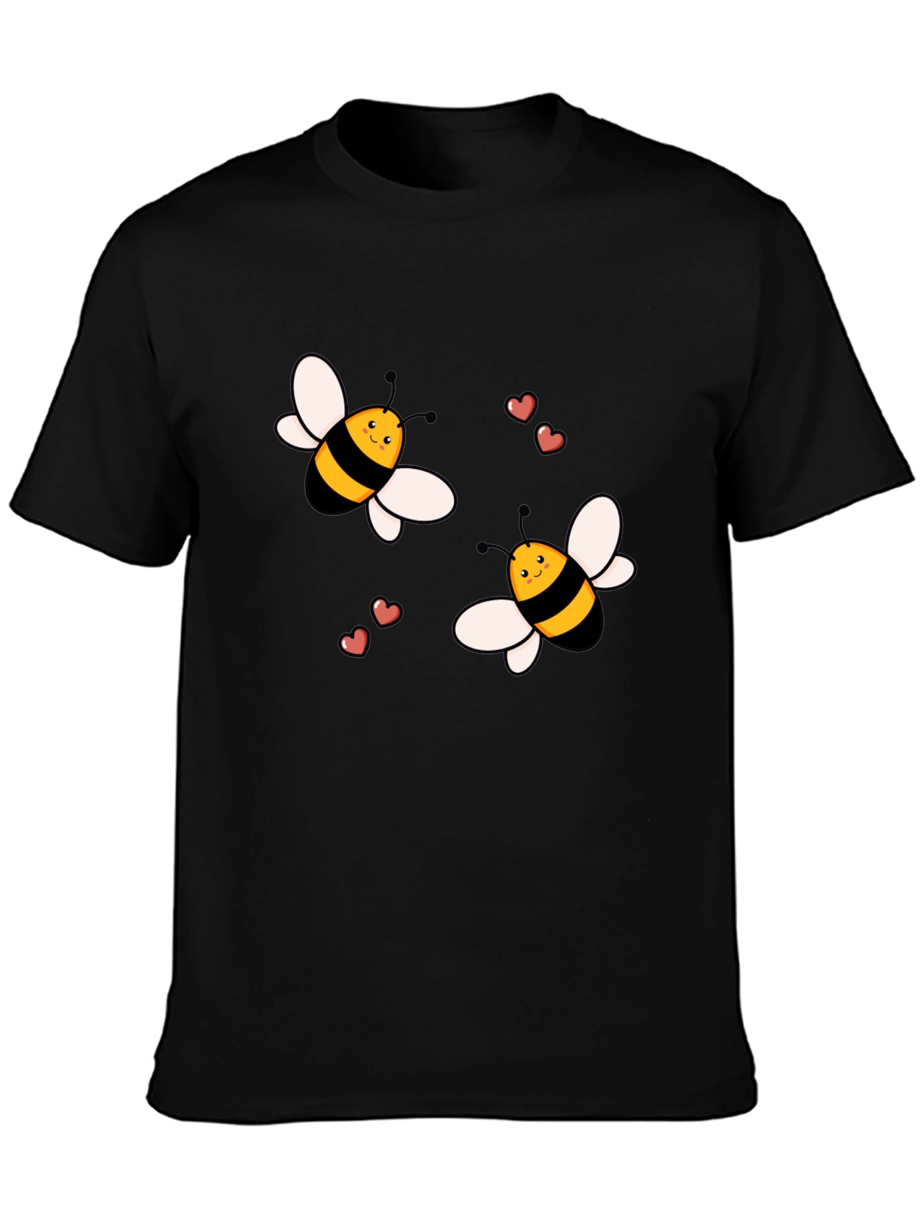 Cute Cartoon Bee T-Shirt Black Cotton Crew Neck