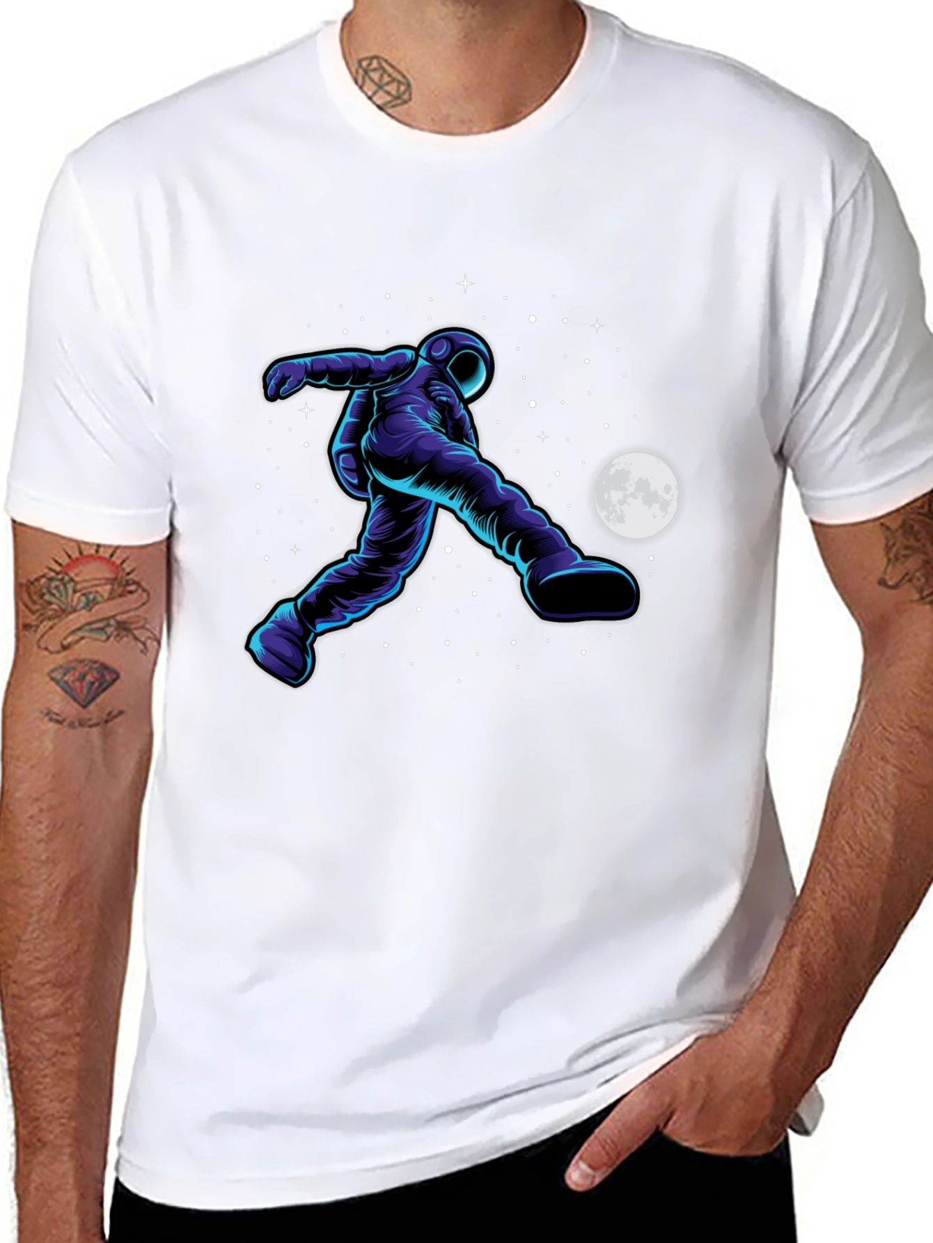 Astronaut Soccer Black T-Shirt - Space Kick Design