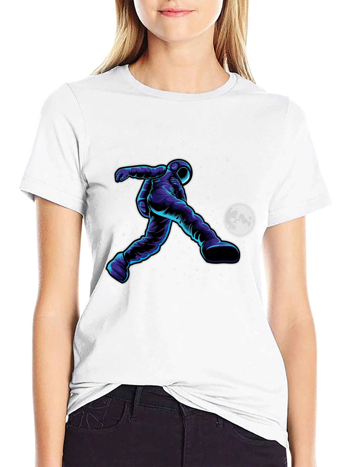 Astronaut Soccer Black T-Shirt - Space Kick Design