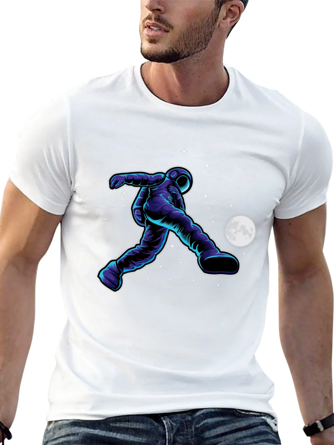 Astronaut Soccer Black T-Shirt - Space Kick Design