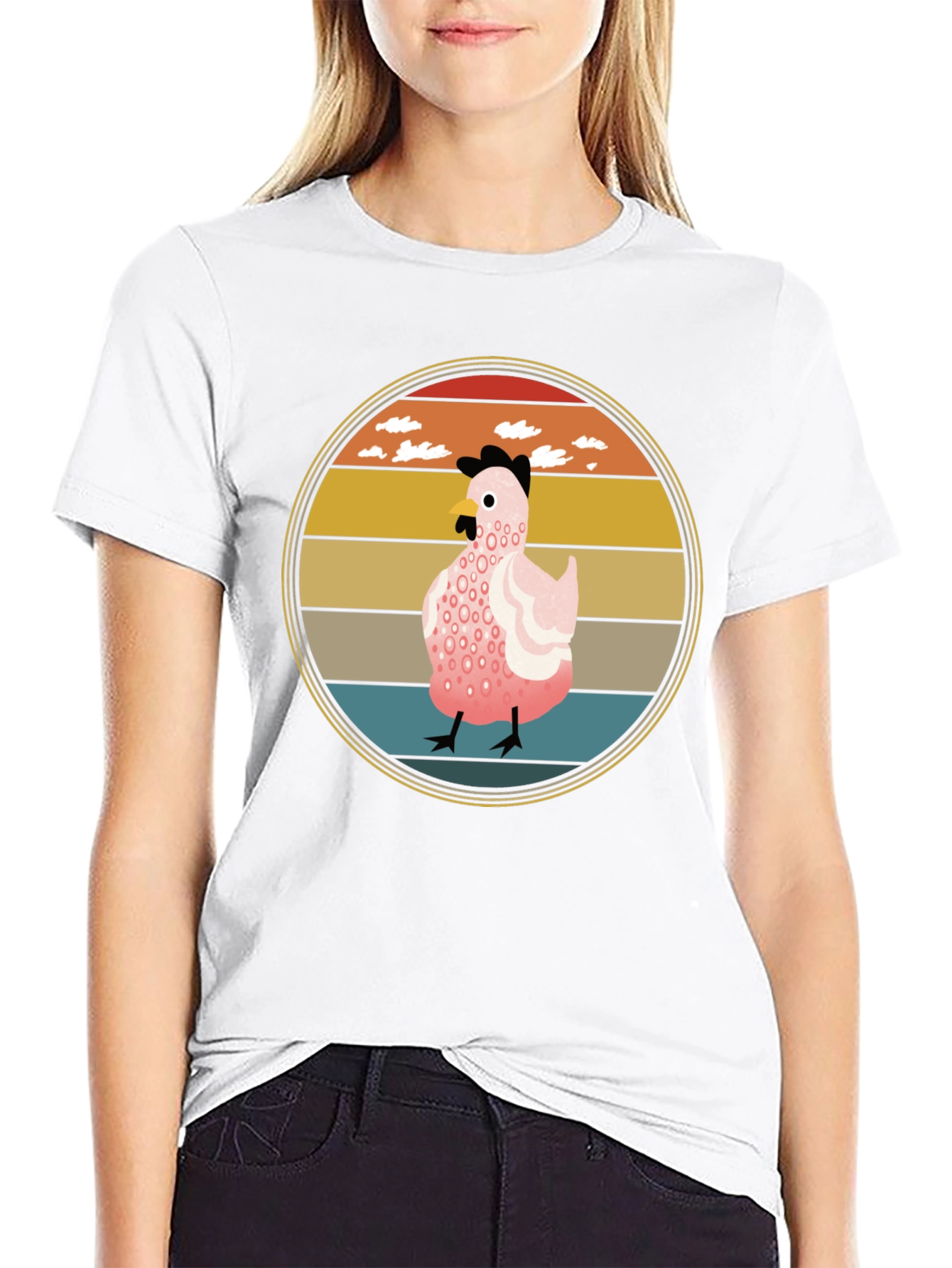 Retro Sunset Chicken Graphic Tee