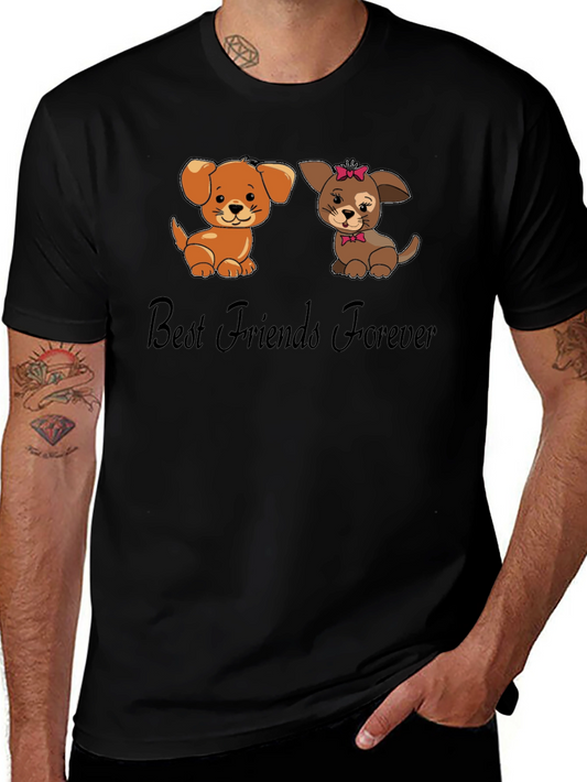 Best Friends Forever Dog Cartoon Black T-Shirt