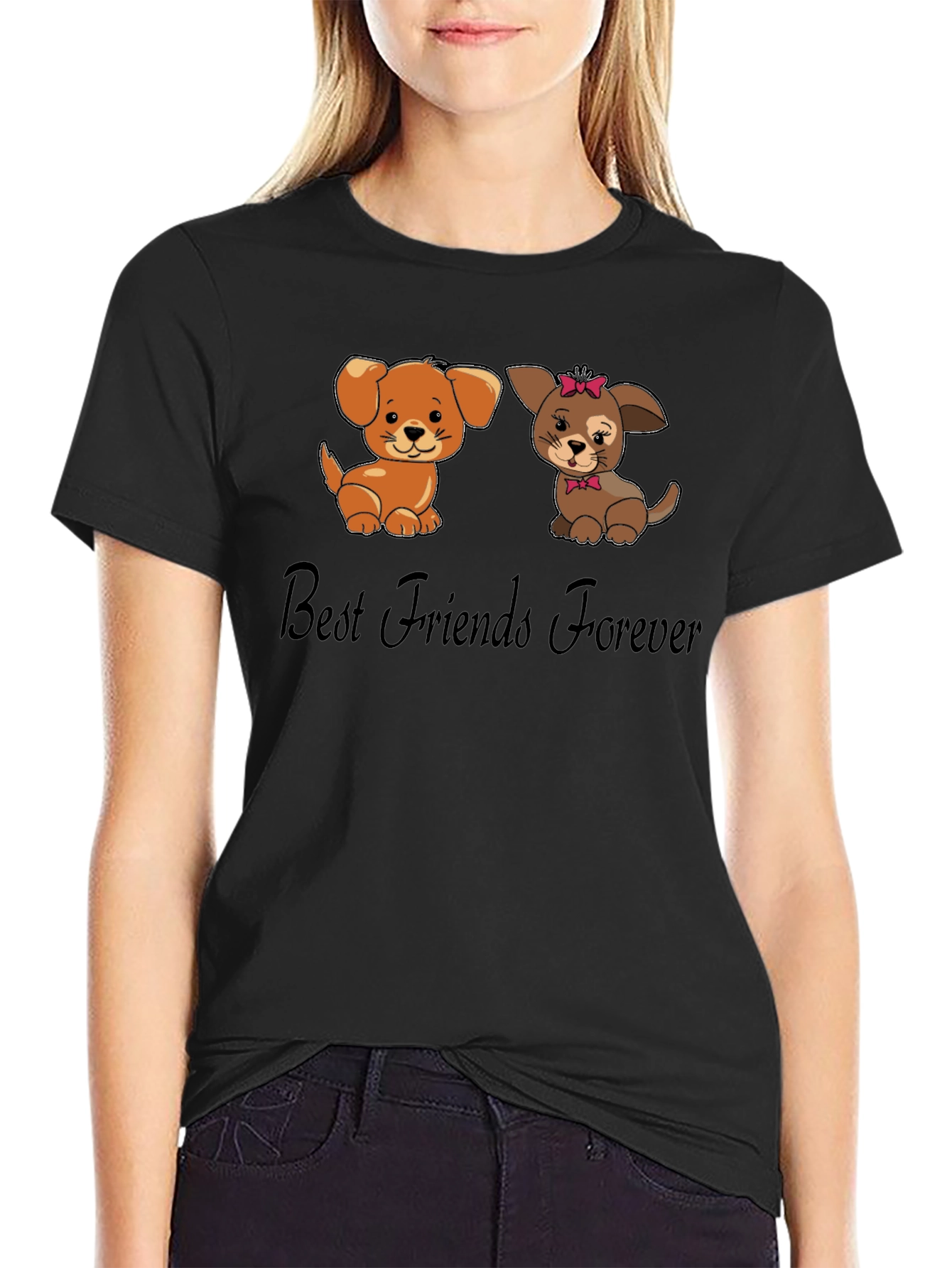 Best Friends Forever Dog Cartoon Black T-Shirt