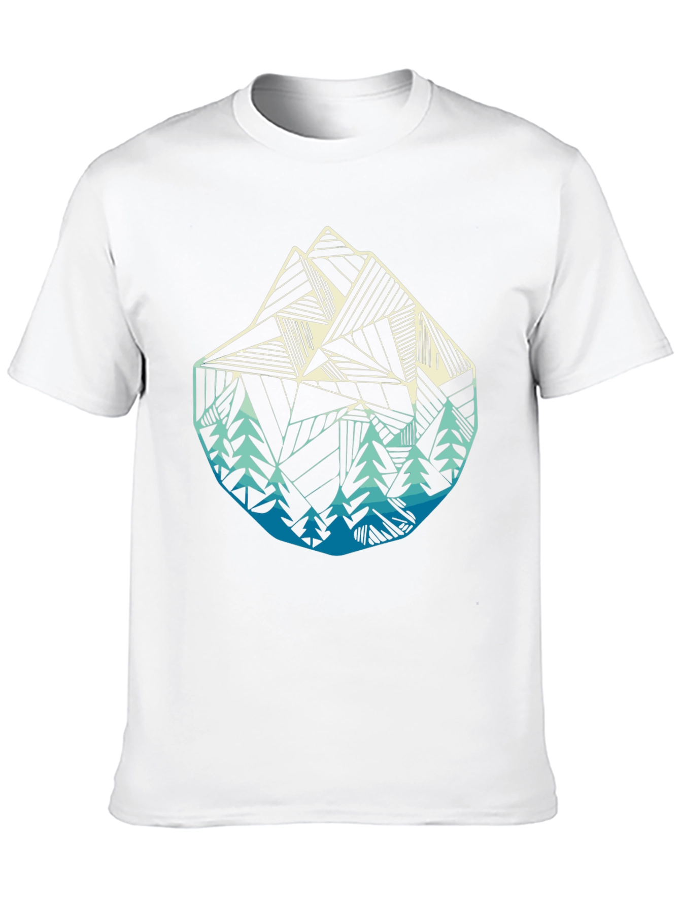 Geometric Mountain & Trees Graphic Tee - Black