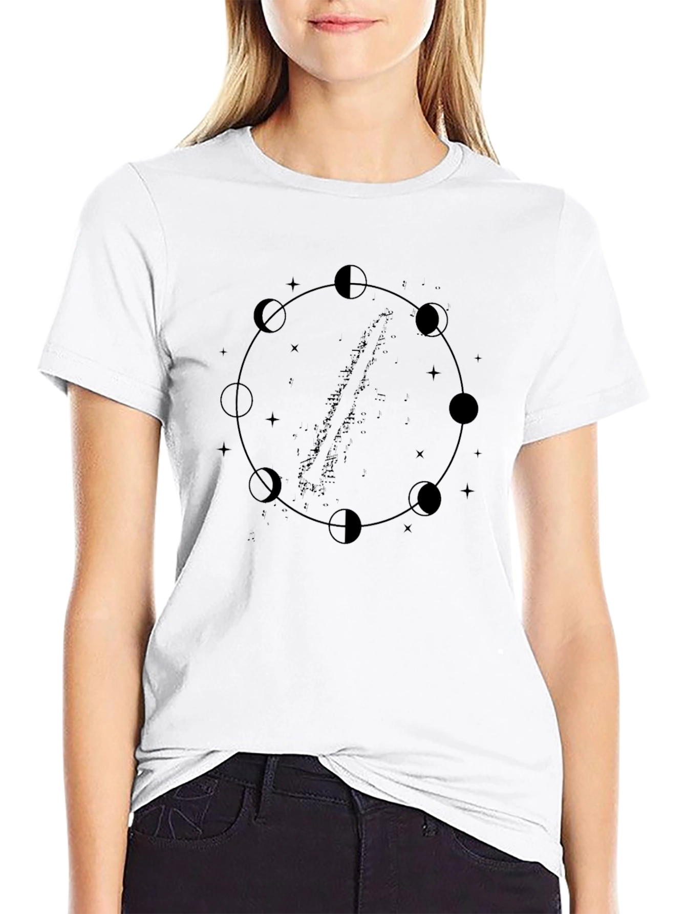 Celestial Moon Phases Graphic Black T-Shirt