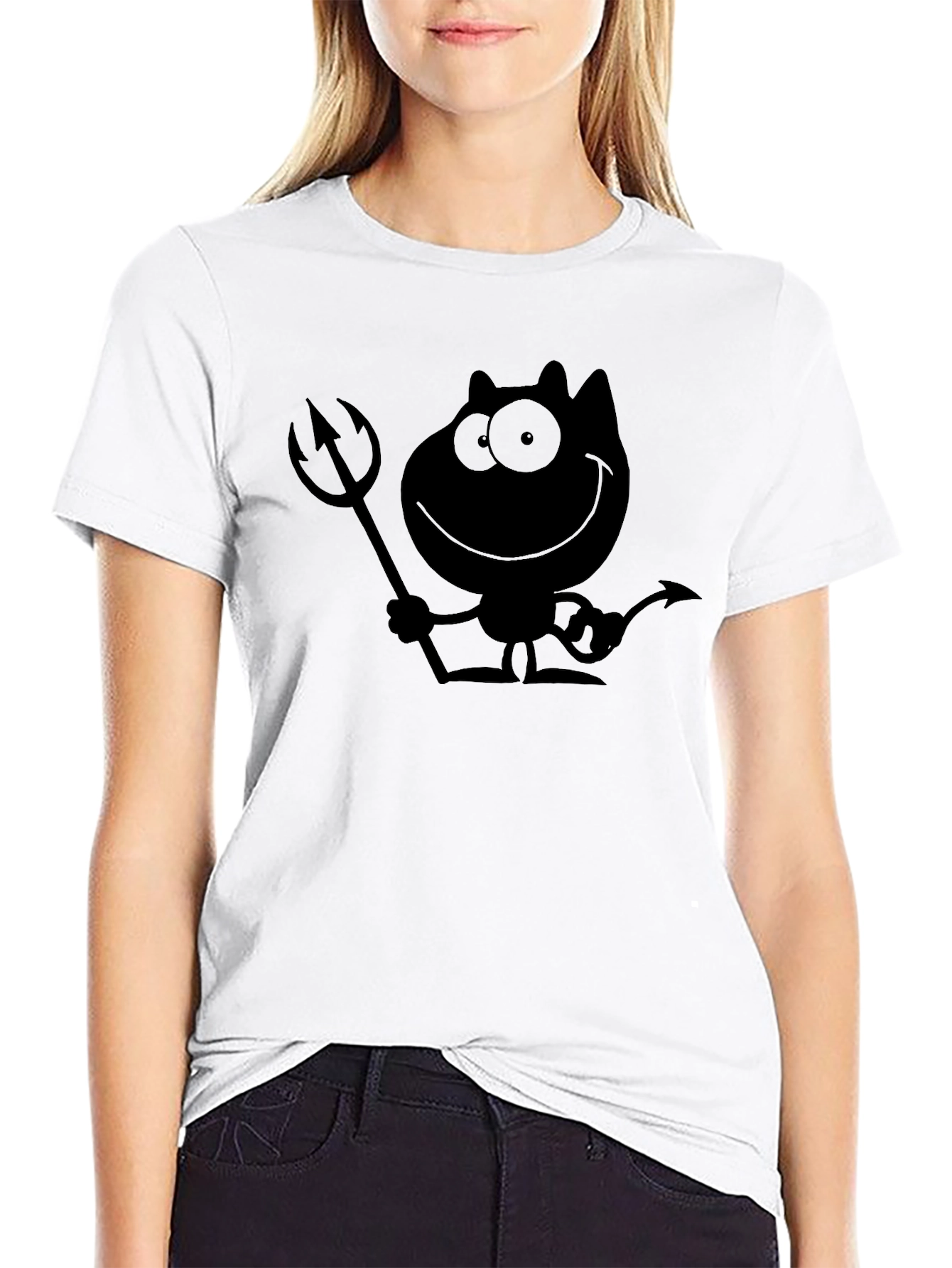 Mens Black Devil Cartoon Graphic Tee