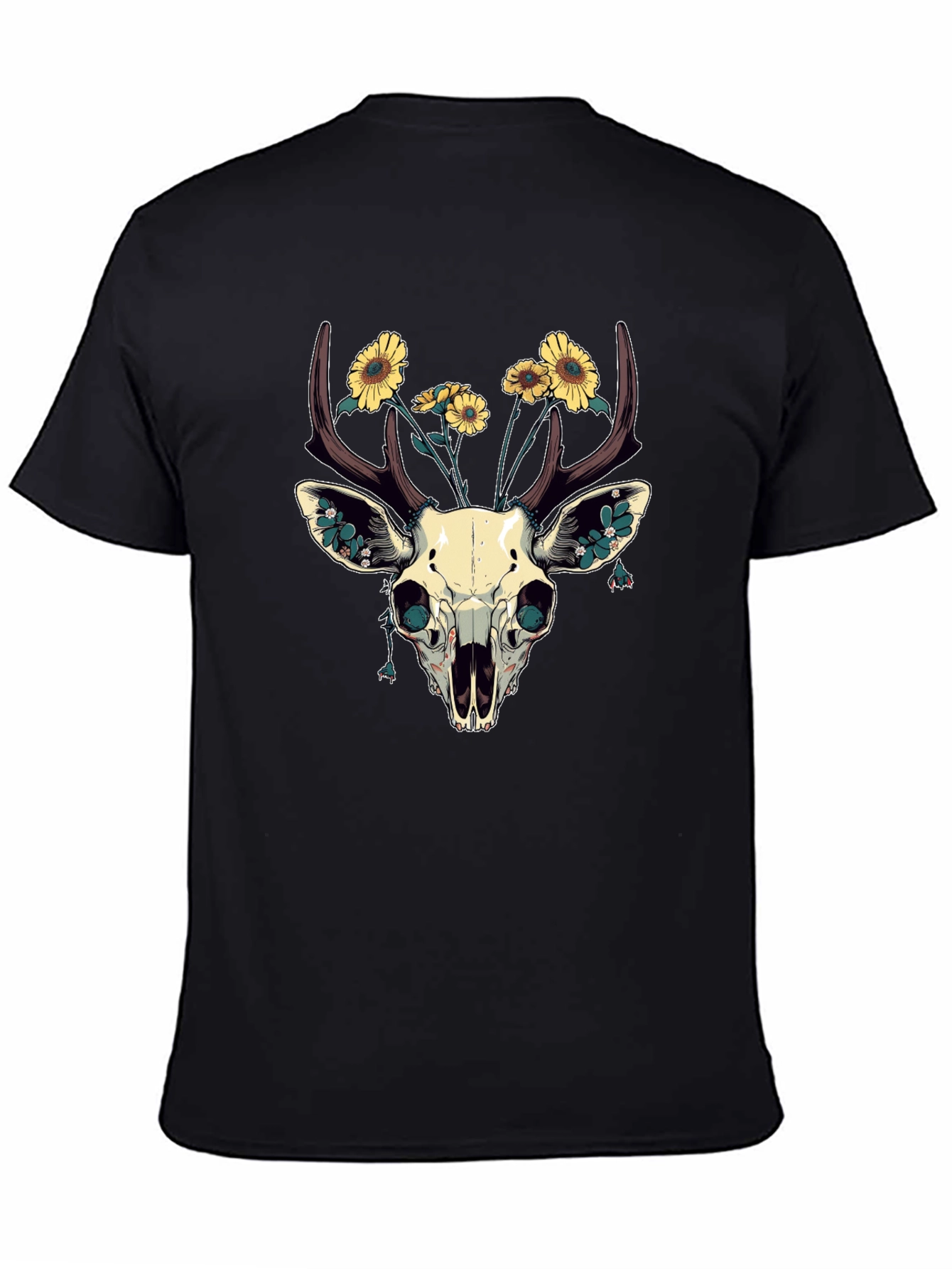 Deer Skull & Sunflower Graphic T-Shirt