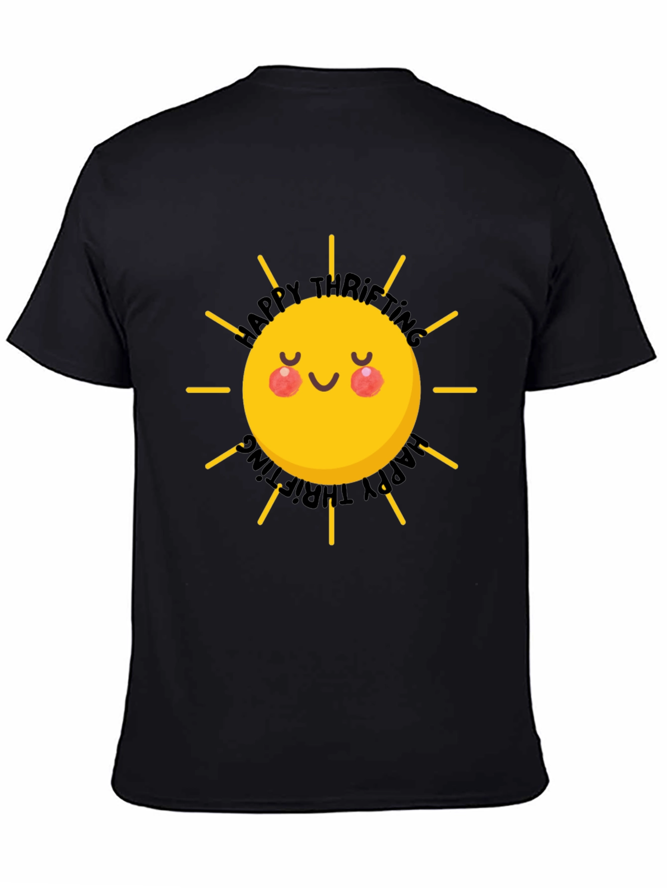 Happy Thrifting Sun Graphic Black T-Shirt