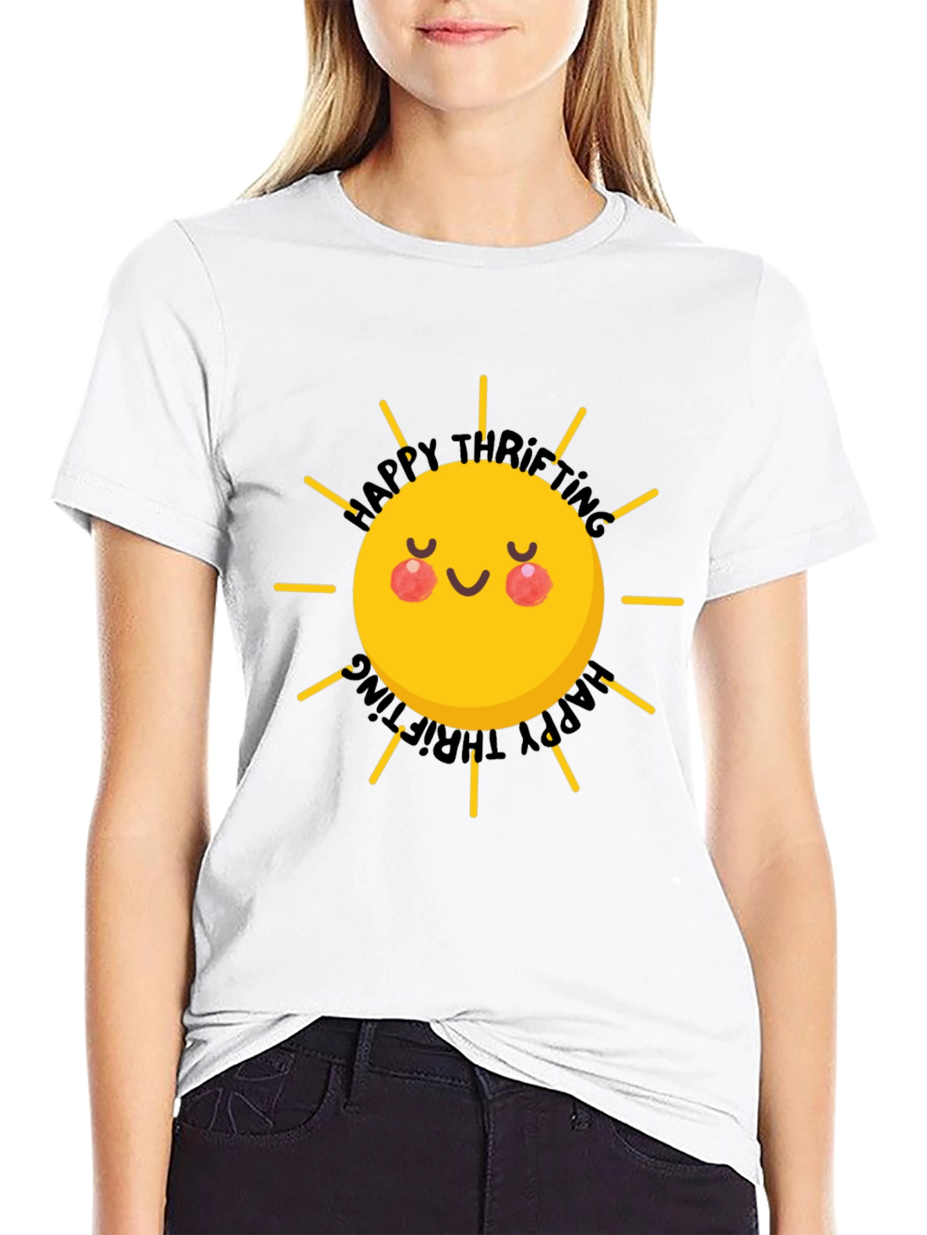 Happy Thrifting Sun Graphic Black T-Shirt