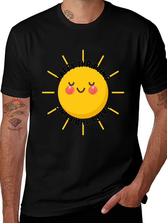 Happy Thrifting Sun Graphic Black T-Shirt