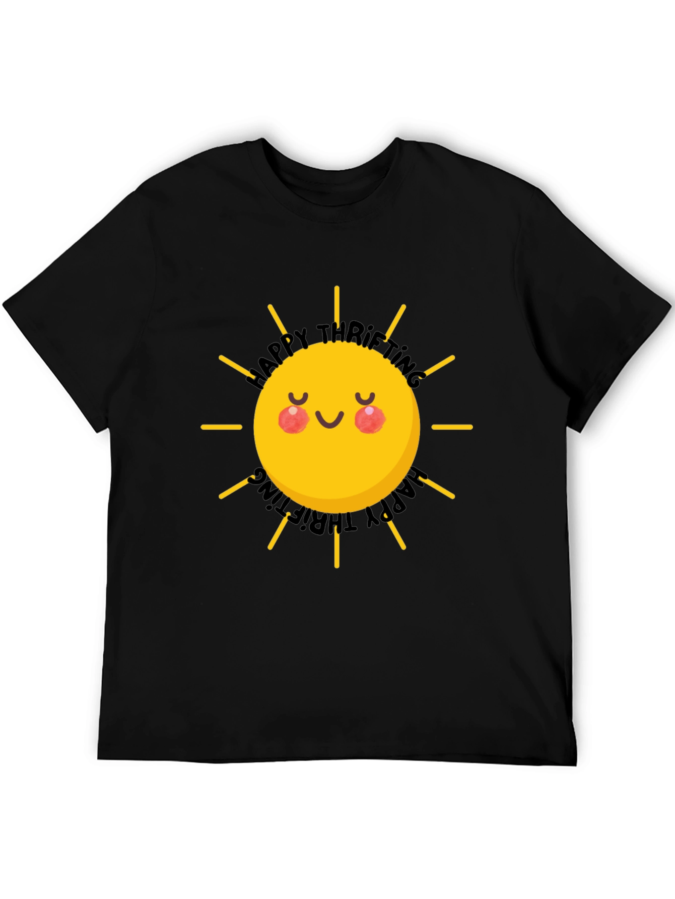 Happy Thrifting Sun Graphic Black T-Shirt