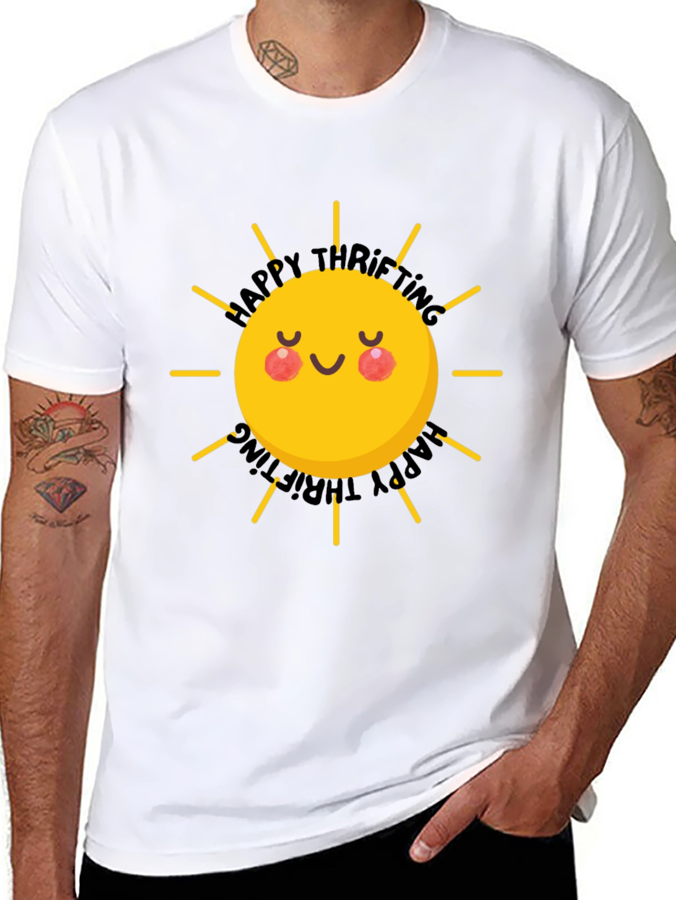 Happy Thrifting Sun Graphic Black T-Shirt