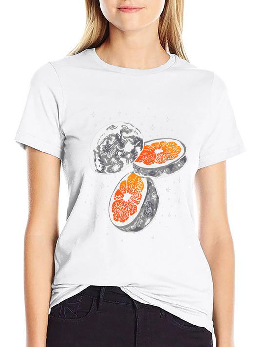 Moon Orange Graphic Tee - Black Cotton Blend