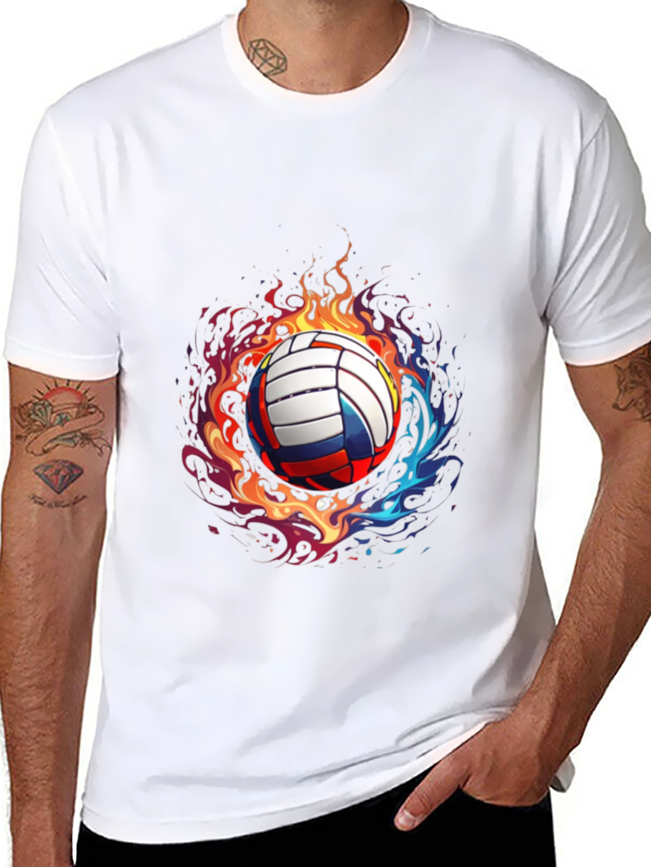 Flaming Volleyball Graphic Tee - Black