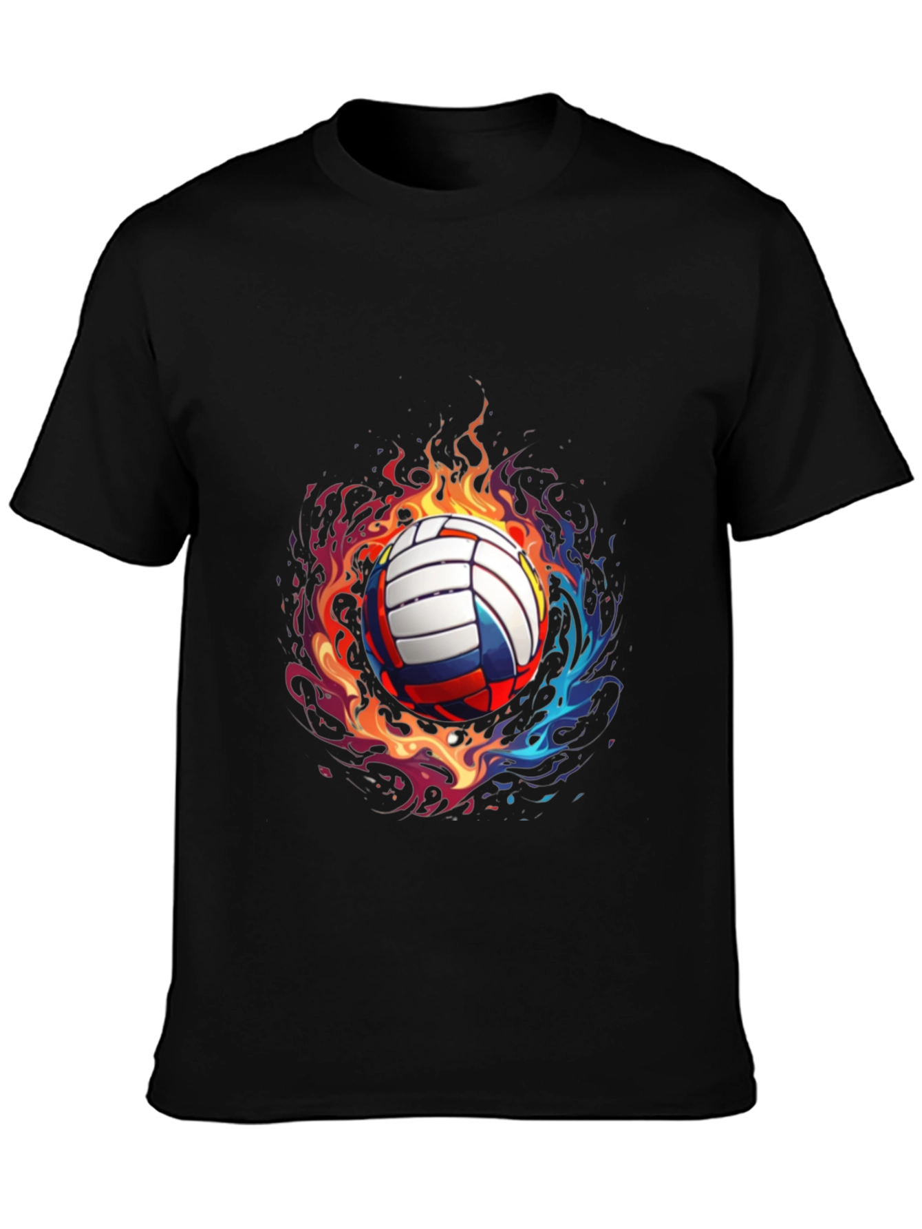 Flaming Volleyball Graphic Tee - Black