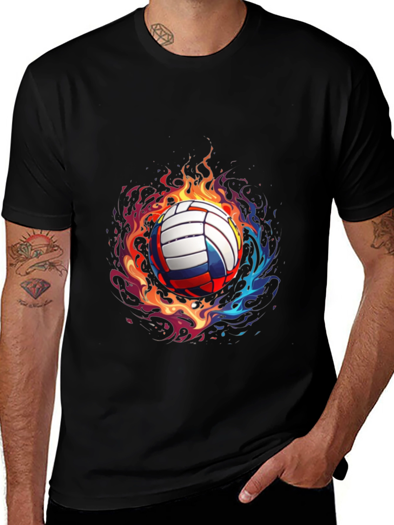 Flaming Volleyball Graphic Tee - Black