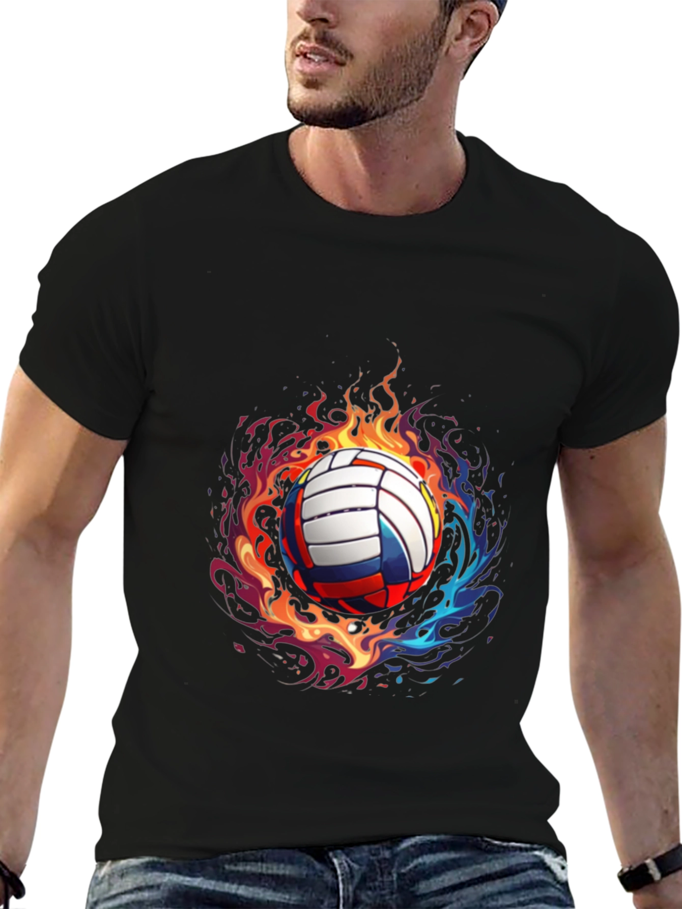 Flaming Volleyball Graphic Tee - Black