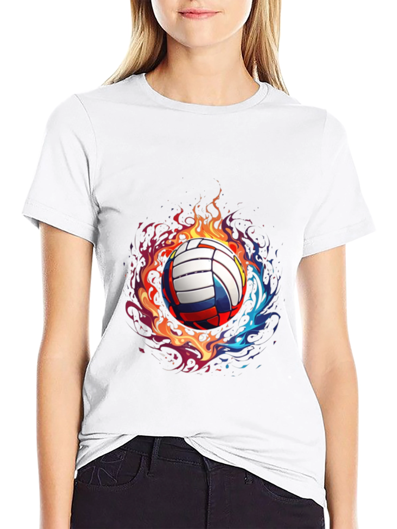 Flaming Volleyball Graphic Tee - Black