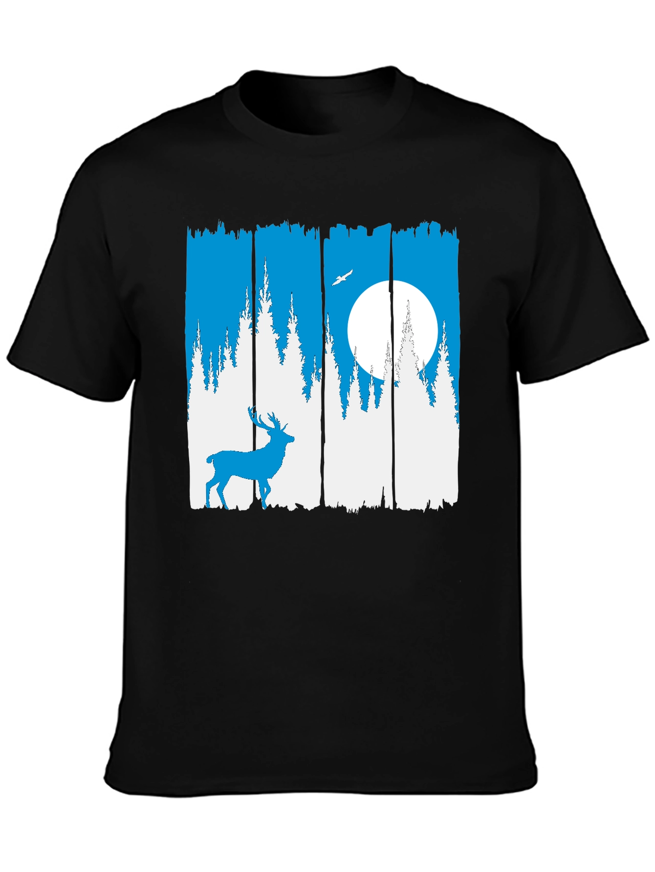 Nature Deer Graphic Tee - Mens Black Crew Neck