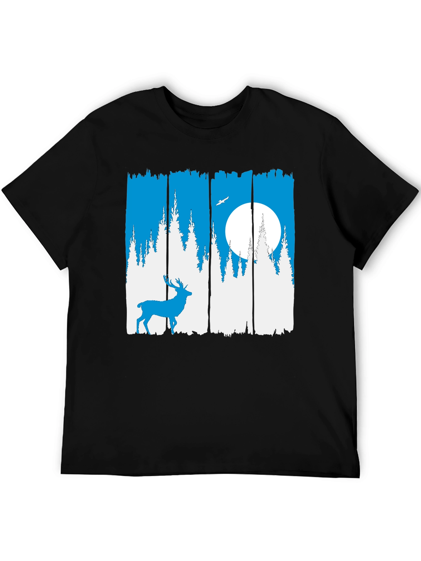 Nature Deer Graphic Tee - Mens Black Crew Neck