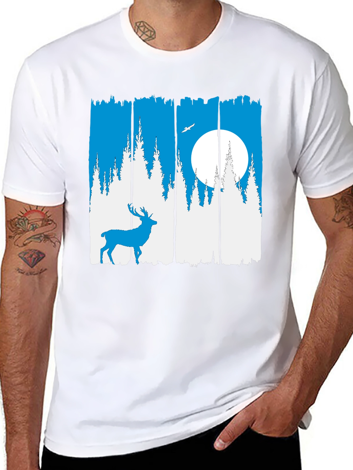 Nature Deer Graphic Tee - Mens Black Crew Neck