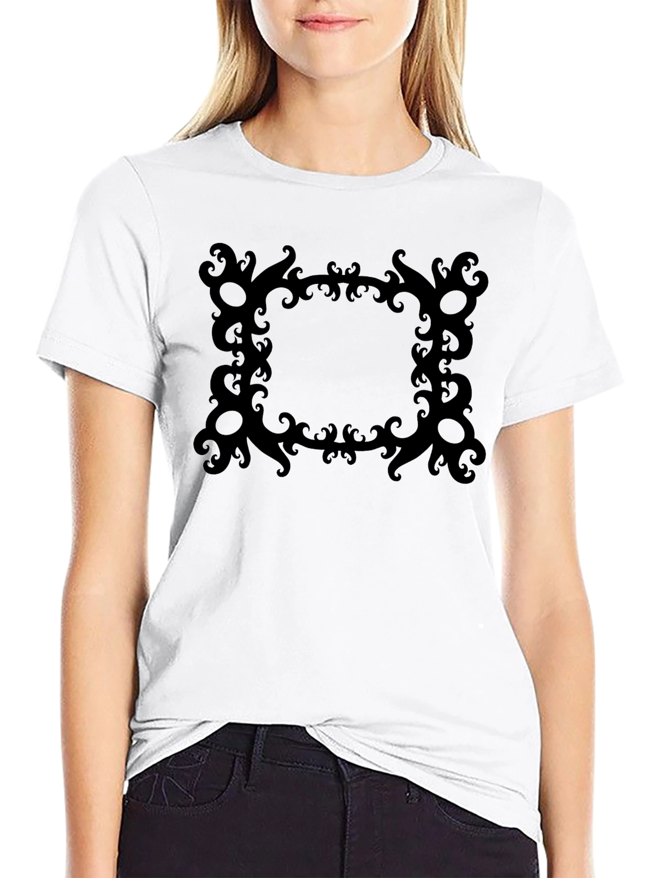 Stylish Black Tee with Ornate Square Graphic