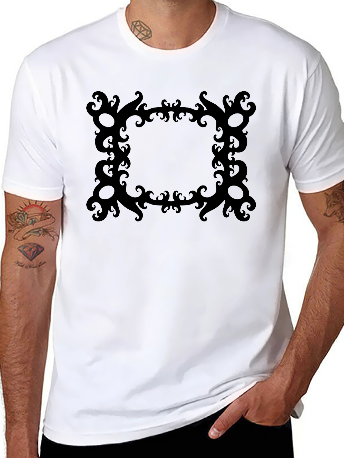 Stylish Black Tee with Ornate Square Graphic