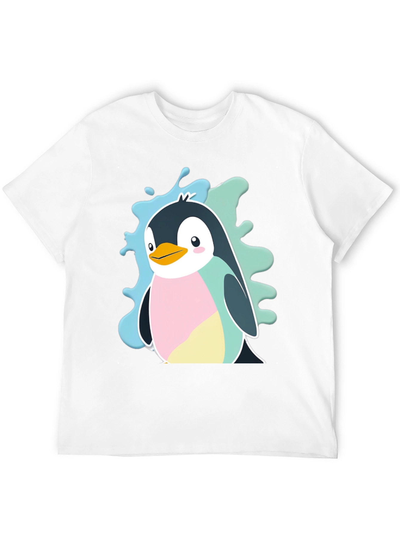 Cute Cartoon Penguin Graphic Tee - Black
