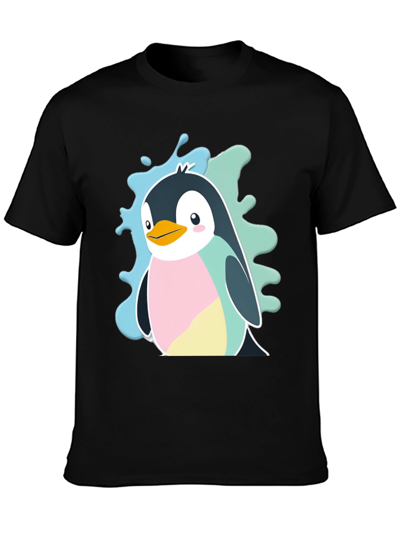 Cute Cartoon Penguin Graphic Tee - Black