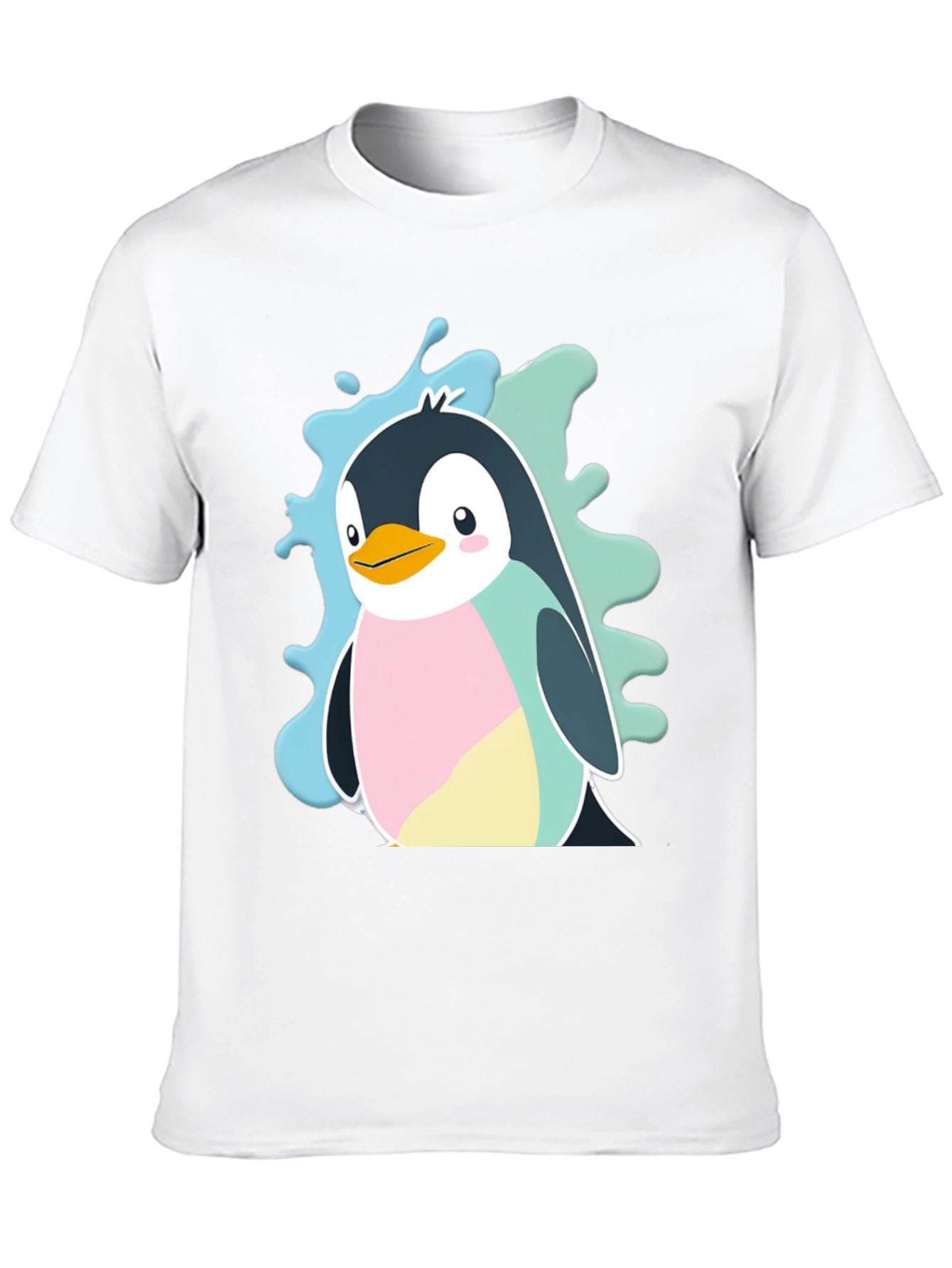 Cute Cartoon Penguin Graphic Tee - Black