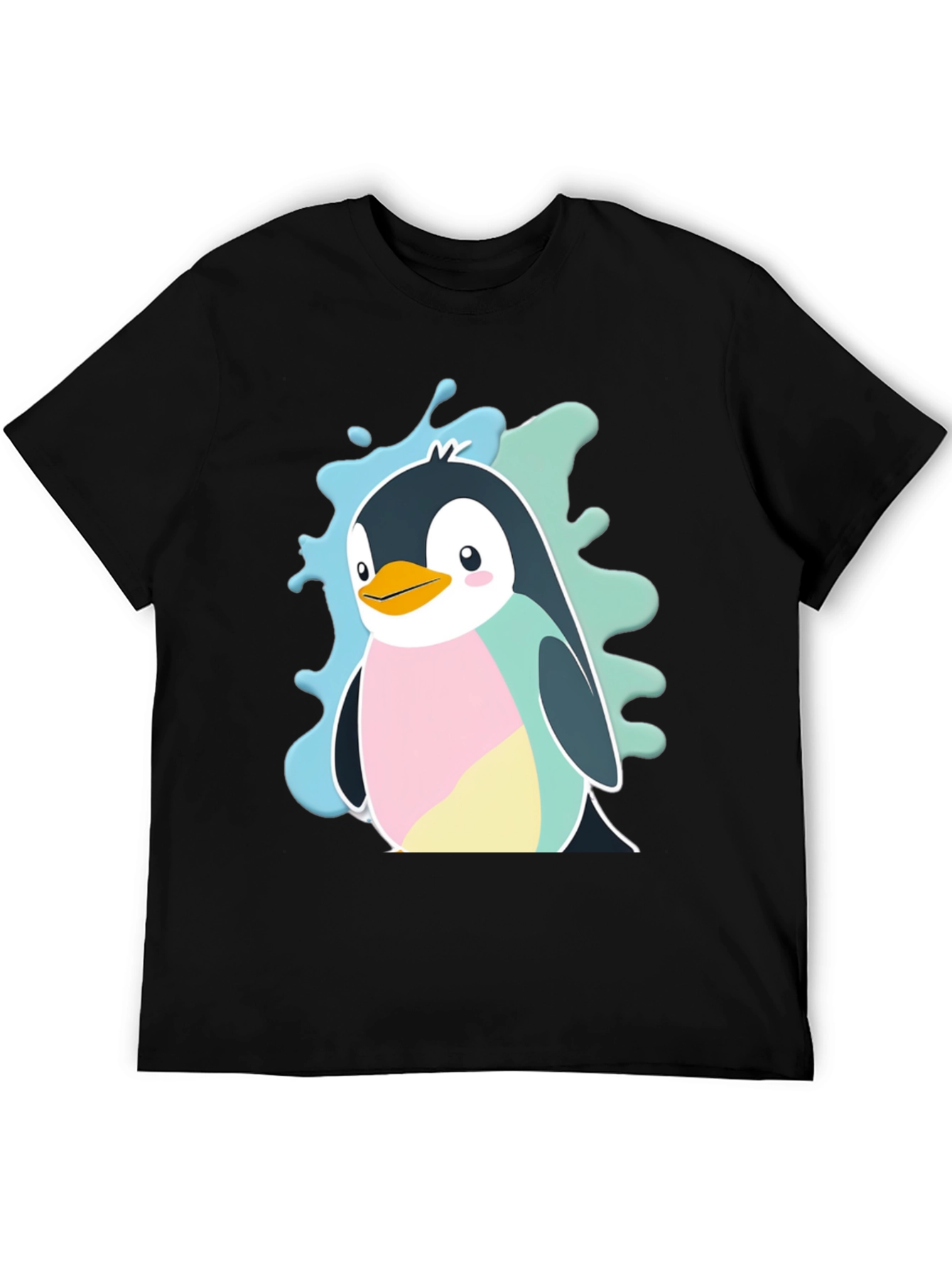 Cute Cartoon Penguin Graphic Tee - Black