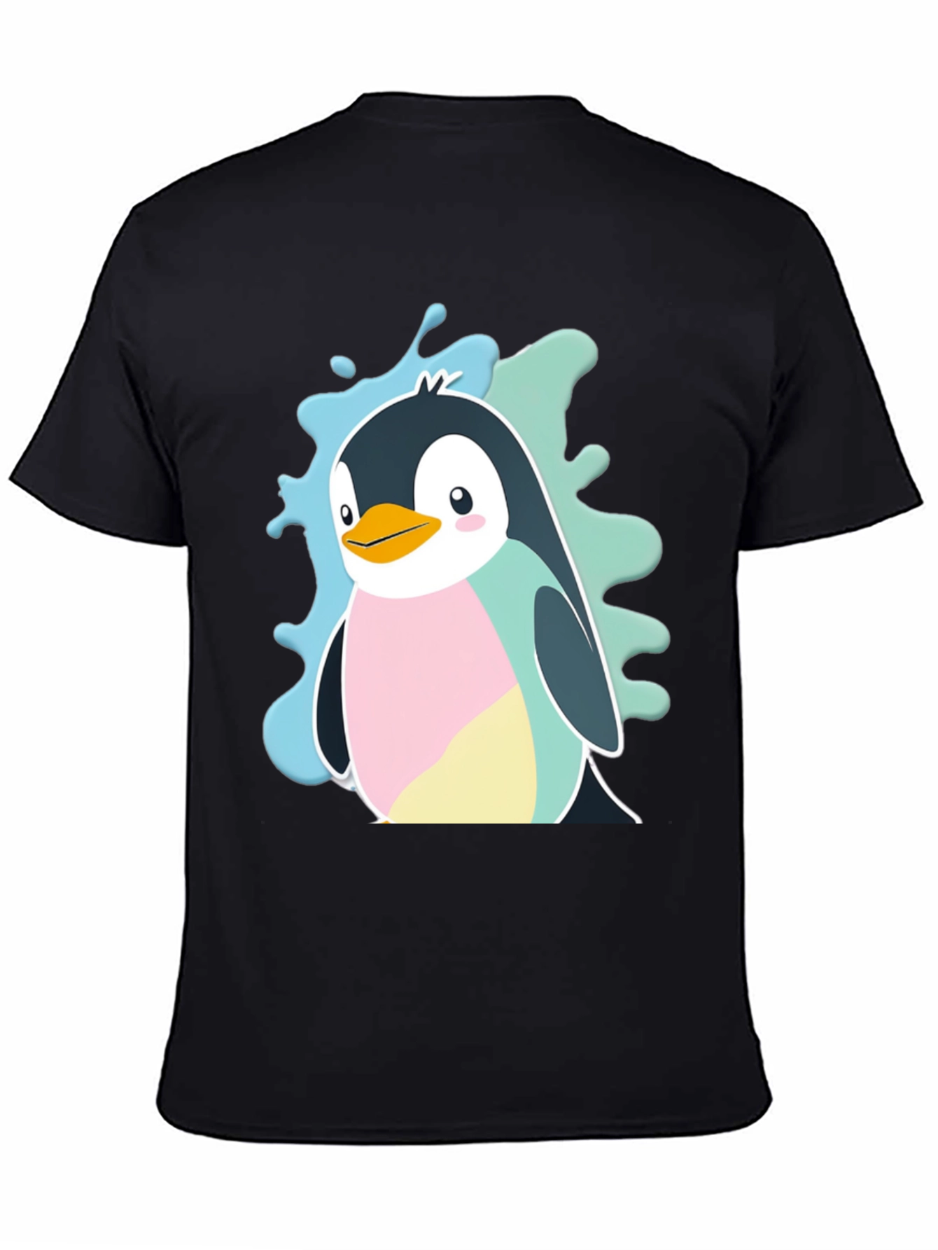 Cute Cartoon Penguin Graphic Tee - Black