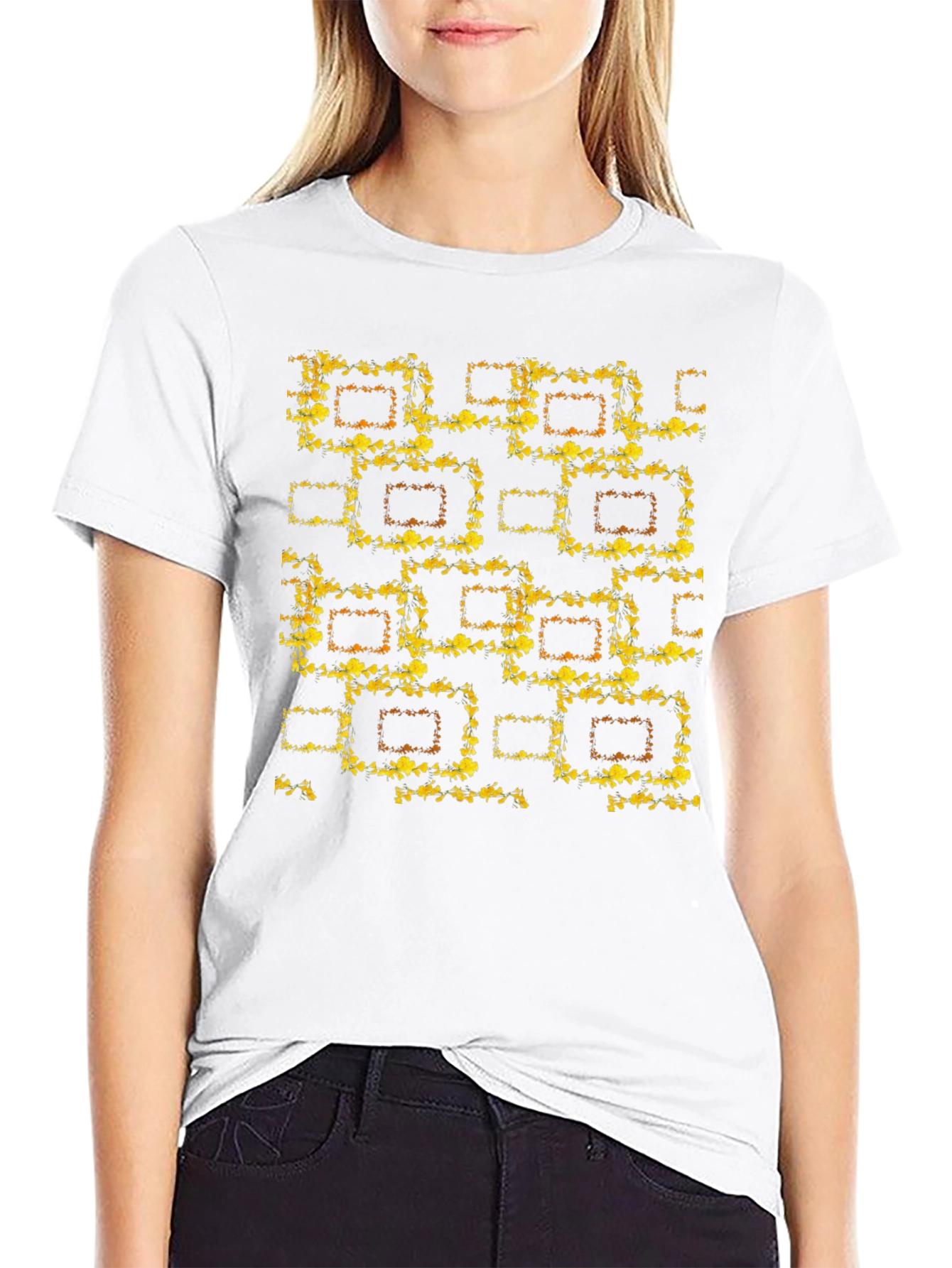 Abstract Floral Pattern Black T-Shirt