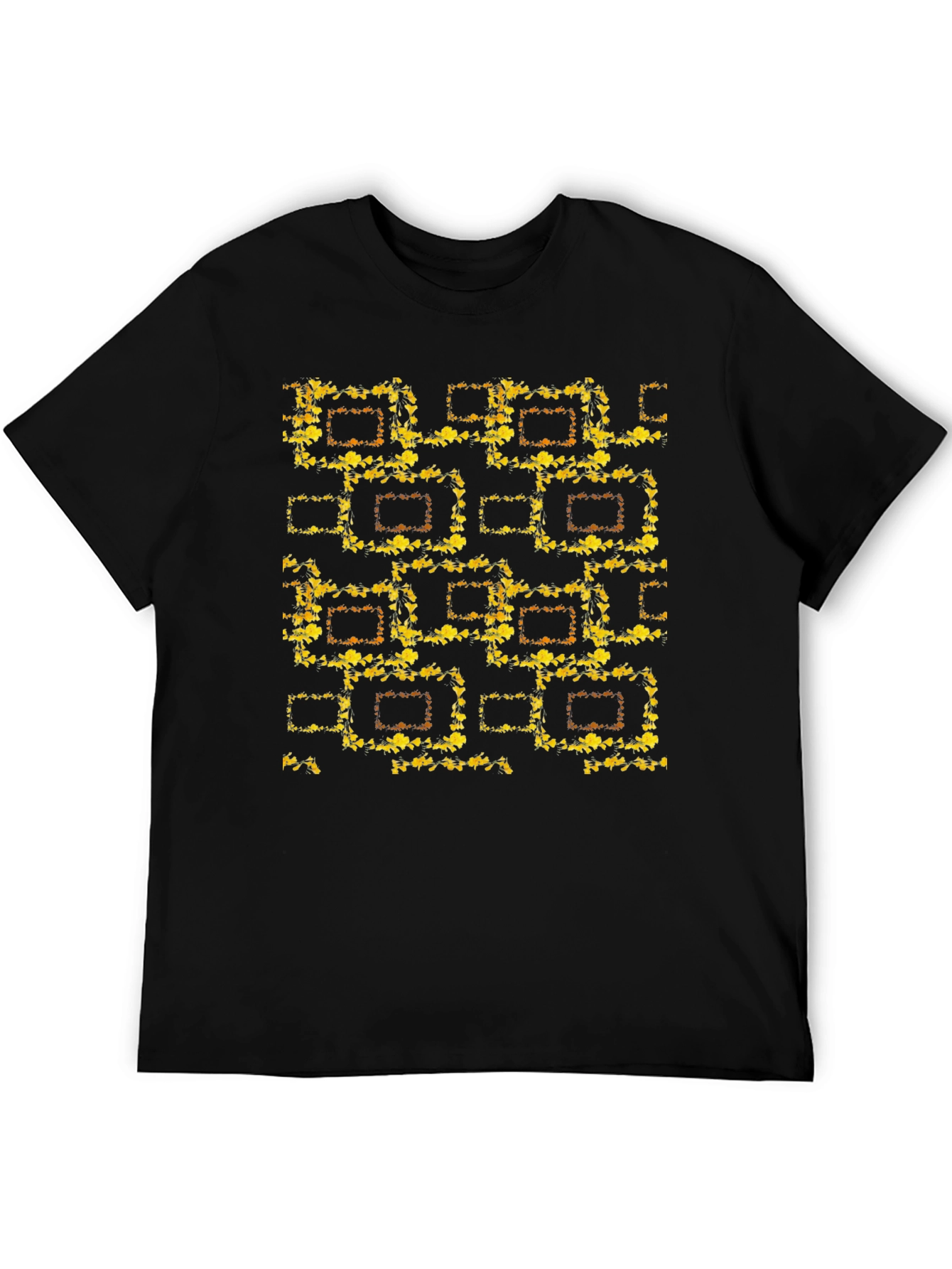 Abstract Floral Pattern Black T-Shirt