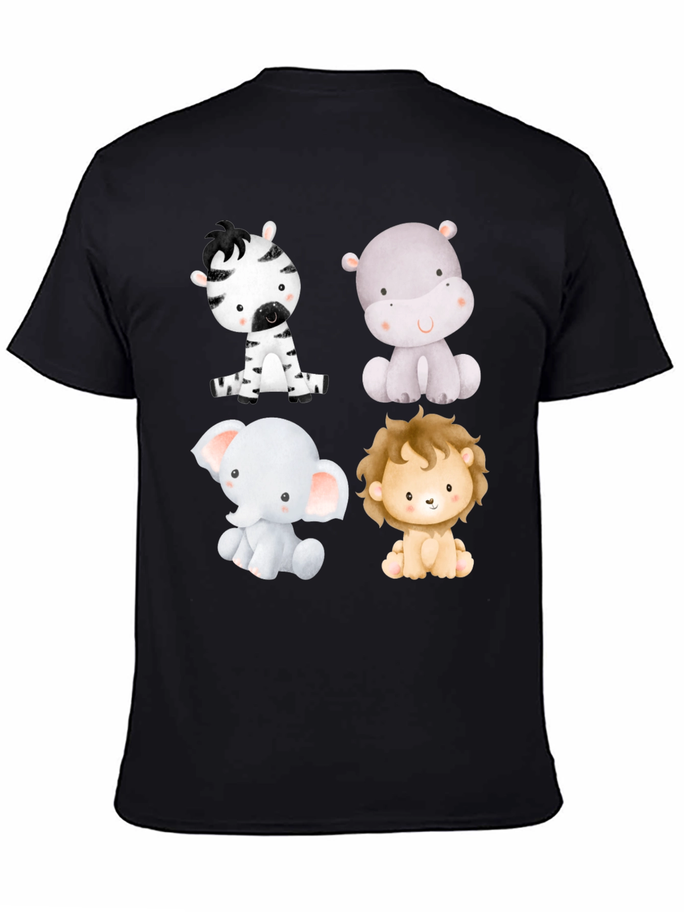 Cute Animal Print T-Shirt - Zebra Hippo Elephant Lion