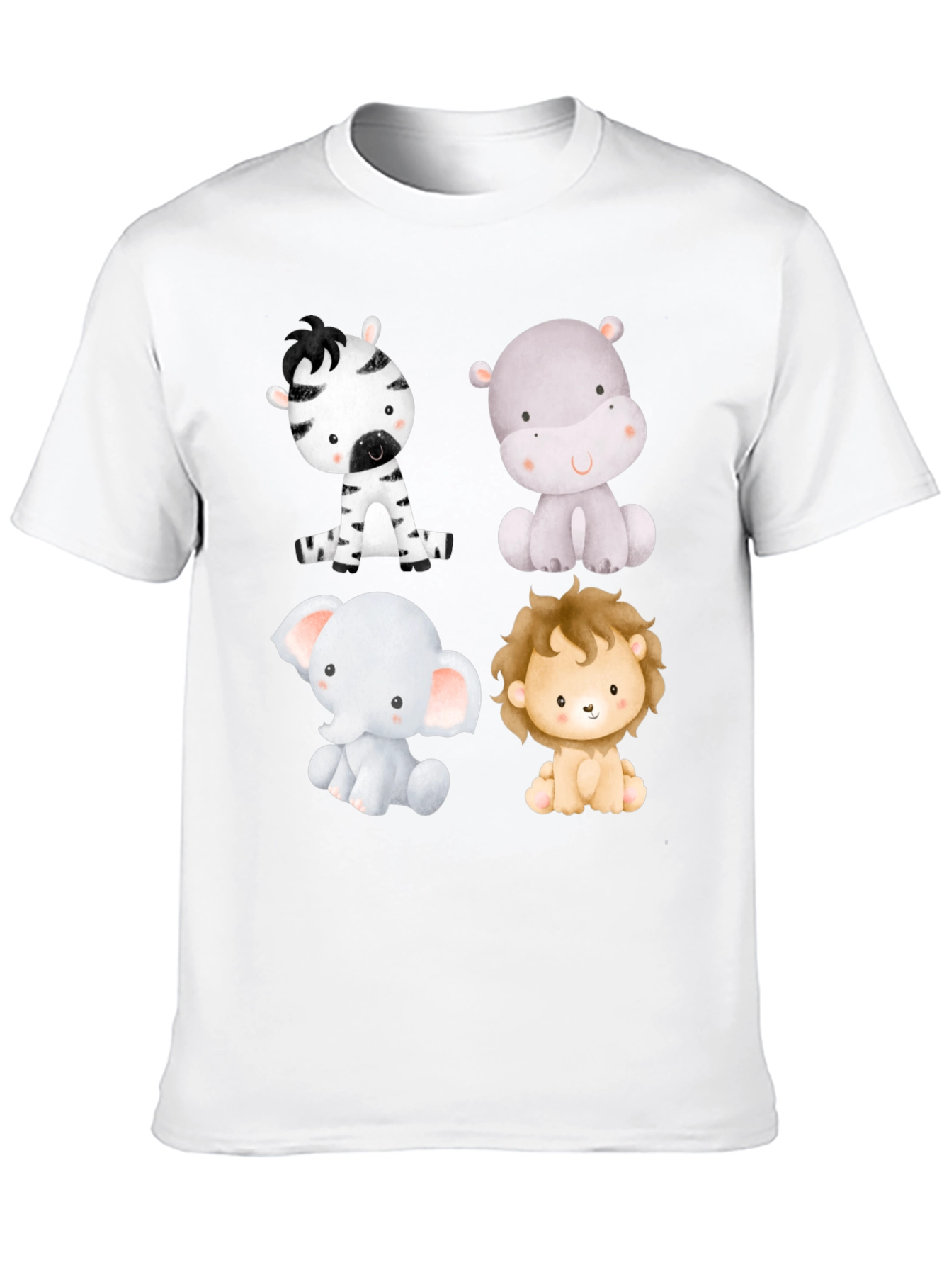 Cute Animal Print T-Shirt - Zebra Hippo Elephant Lion