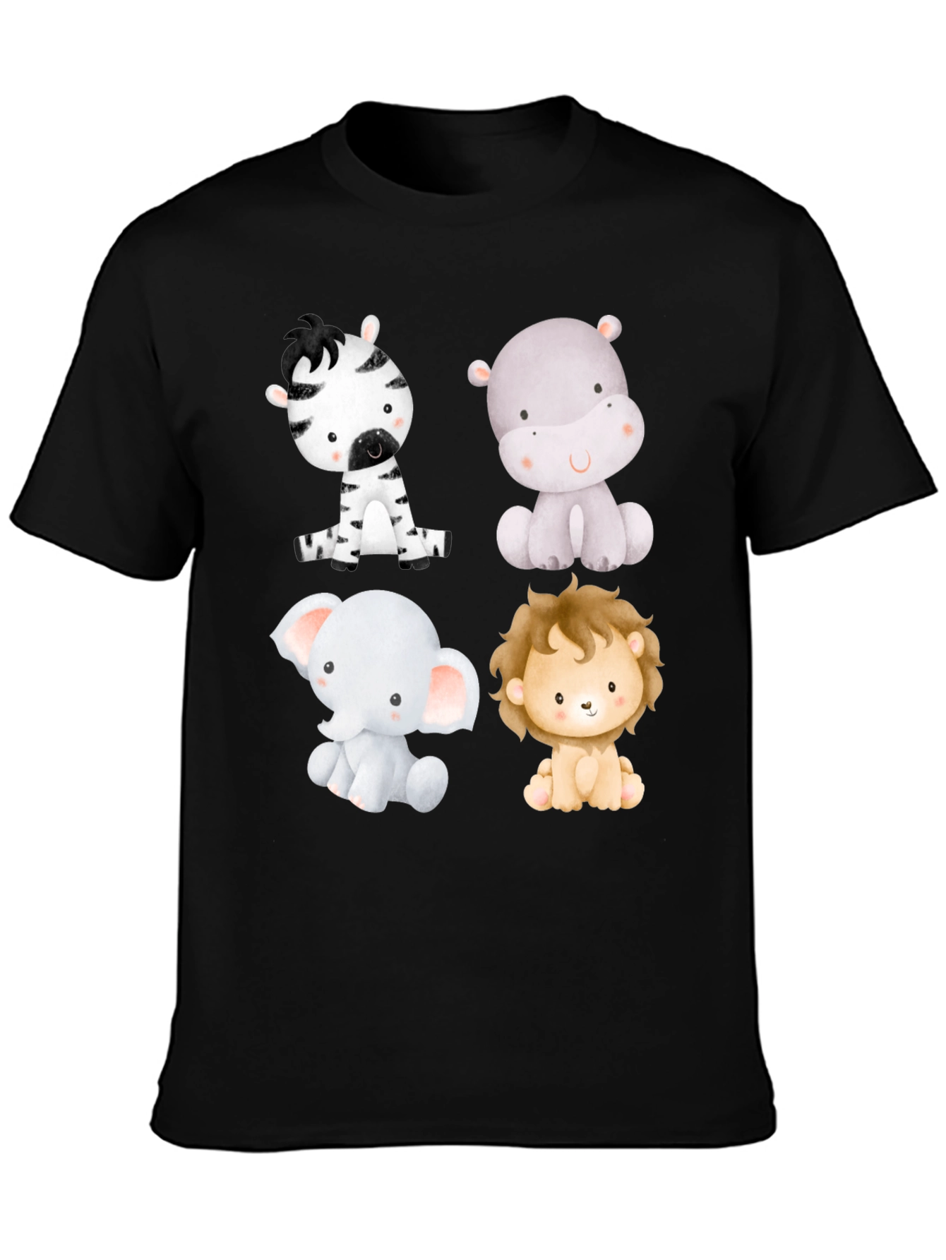 Cute Animal Print T-Shirt - Zebra Hippo Elephant Lion